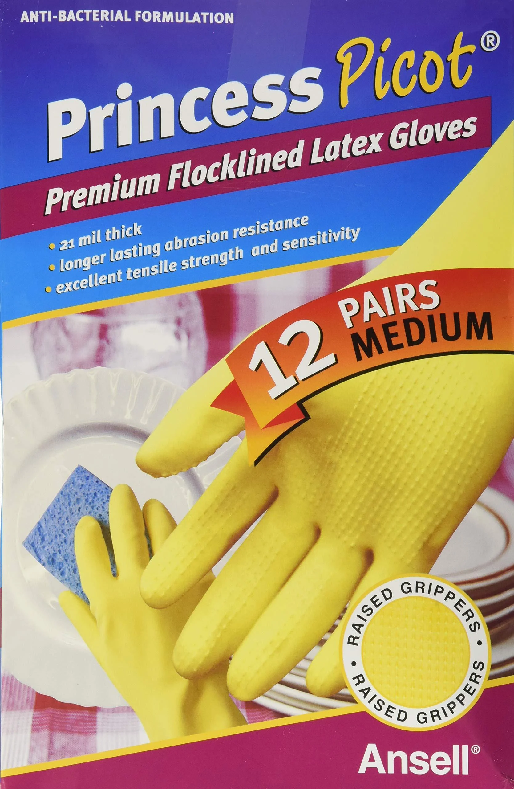 Princess Picot Rubber Gloves Medium (12 Pairs) 12 Count