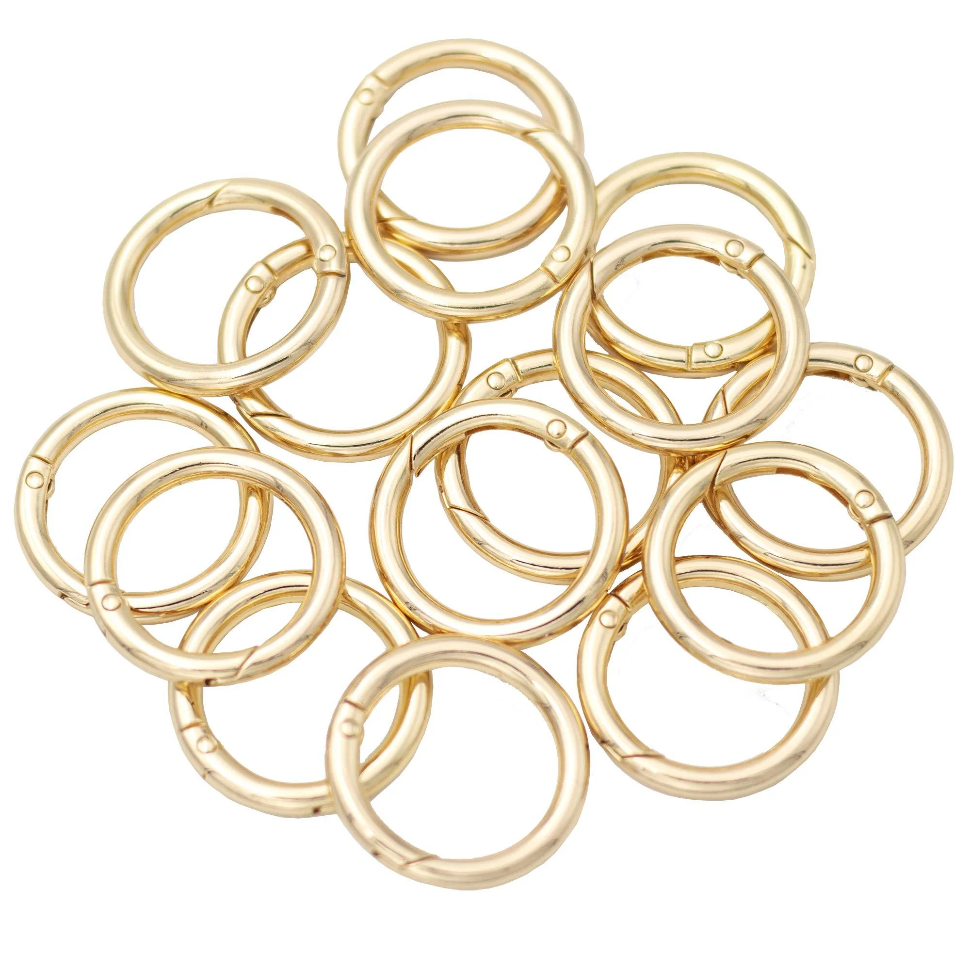JWBIZ 15pcs Trigger Spring O Rings Round Carabiner Clip Snap for Keyrings Buckle, Bags,Purses (Gold, 1 inch) Gold 1 inch