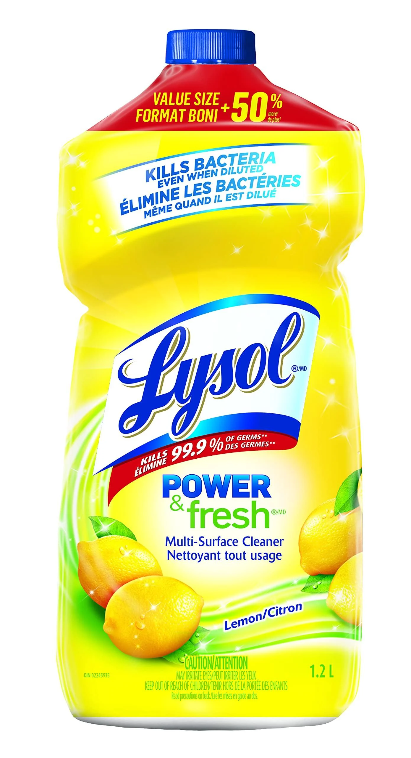 Lysol All Purpose Cleaner Power & Fresh Multi-Surface Cleaner Lemon Kills bacteria even when diluted 1.2L