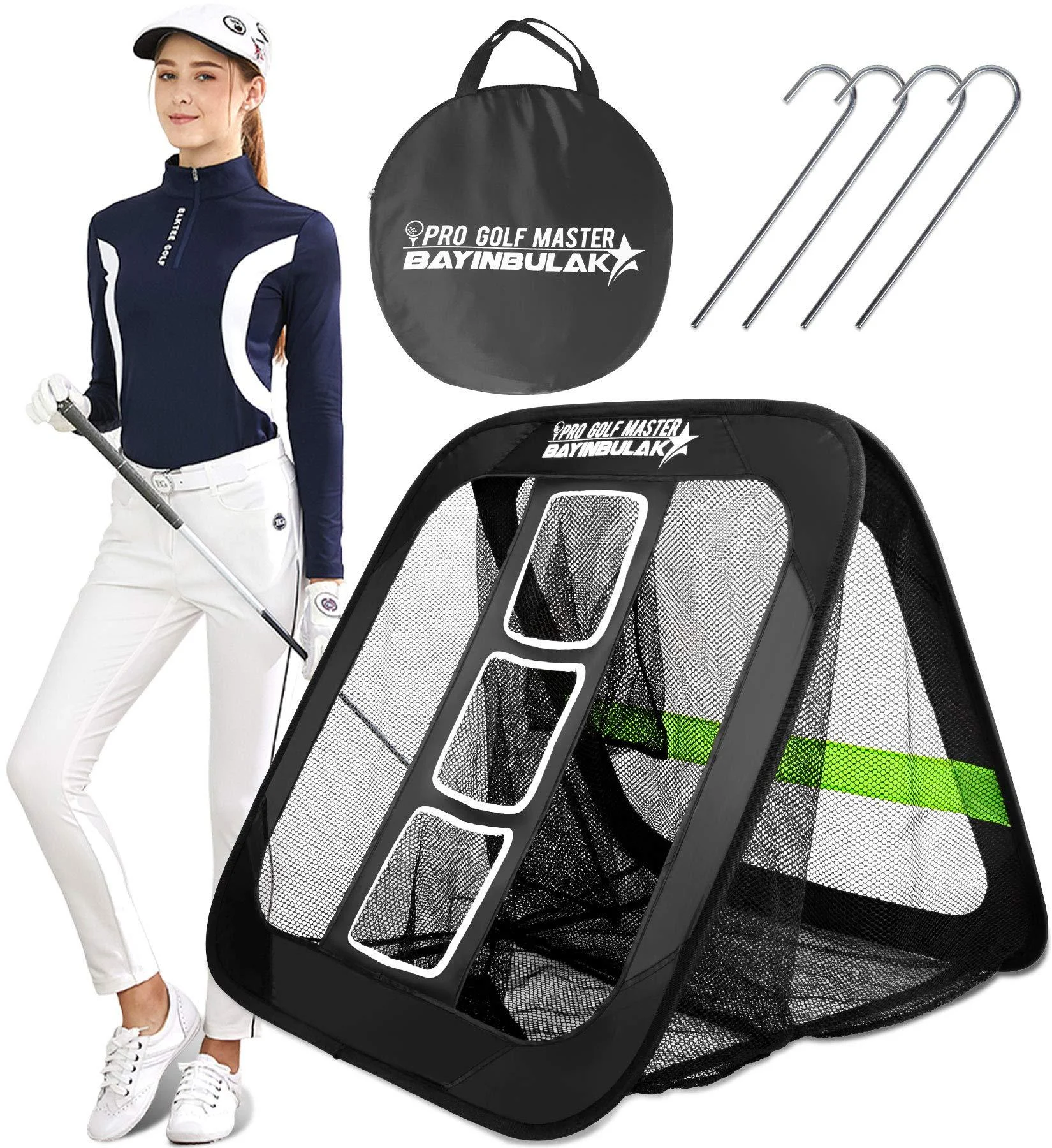 BAYINBULAK 2 in 1 Golf Chipping Practice Net Backyard Driving 2.5'2.5' Golf Accessories for Men Gift, 1 Pack Black