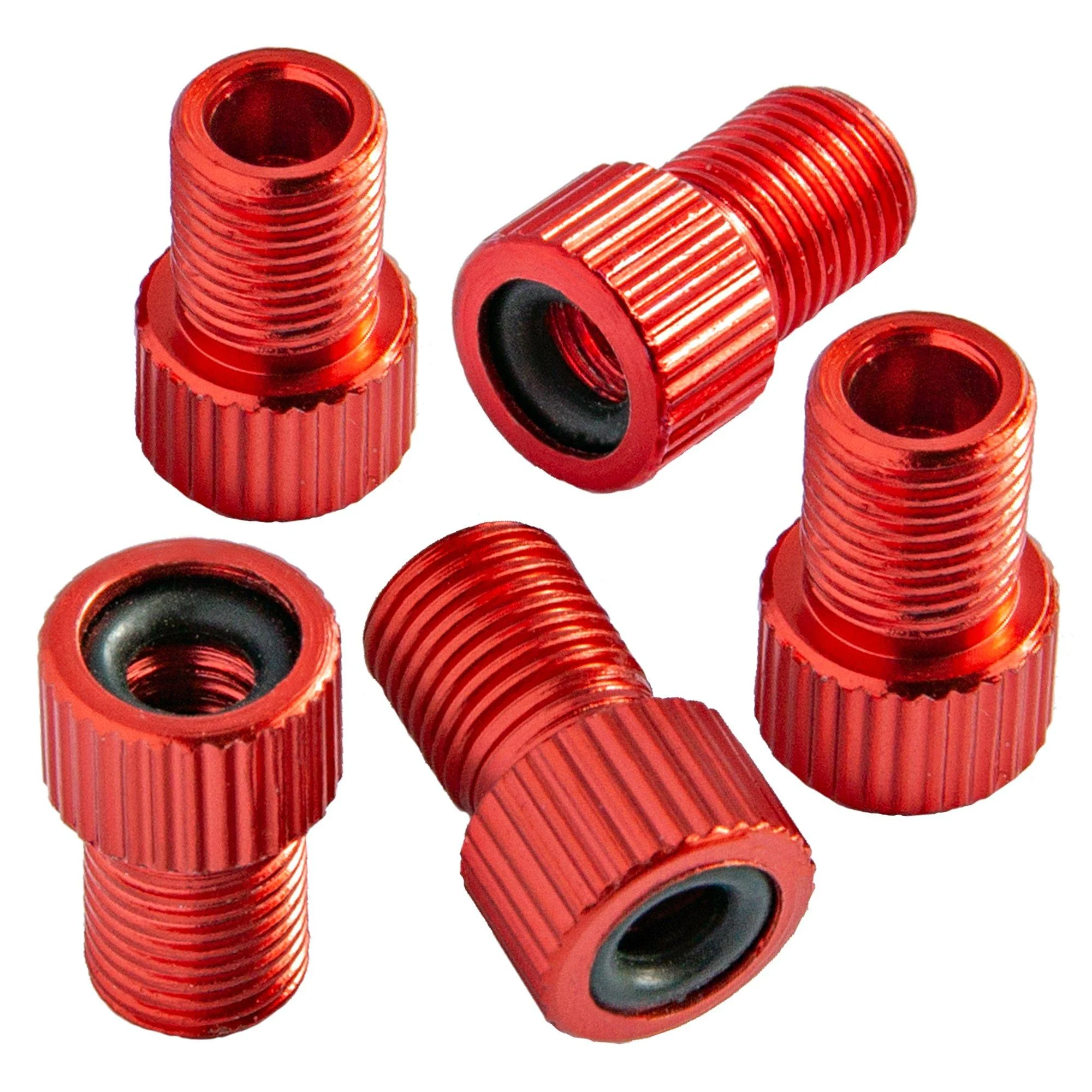Bike Bits Presta Valve Adapter - Convert Presta to Schrader - French/UK to US - Inflate Tire Using Standard Pump or Air Compressor Red