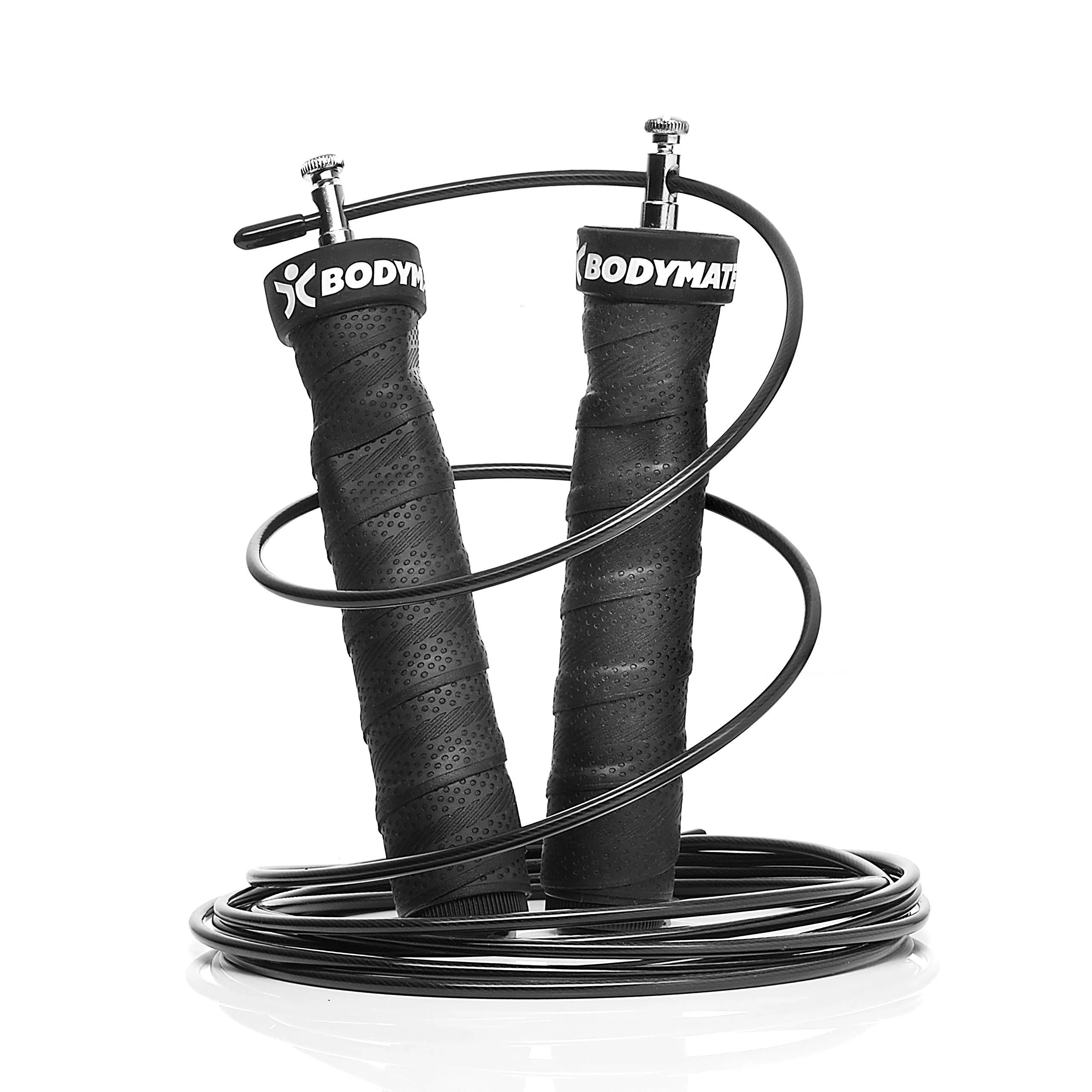 BodyMate Premium Springeil with anti-slip handles including 2 removable weights and two adjustable steel cables with extra use protection for CrossFit Functional Core boxing sports training