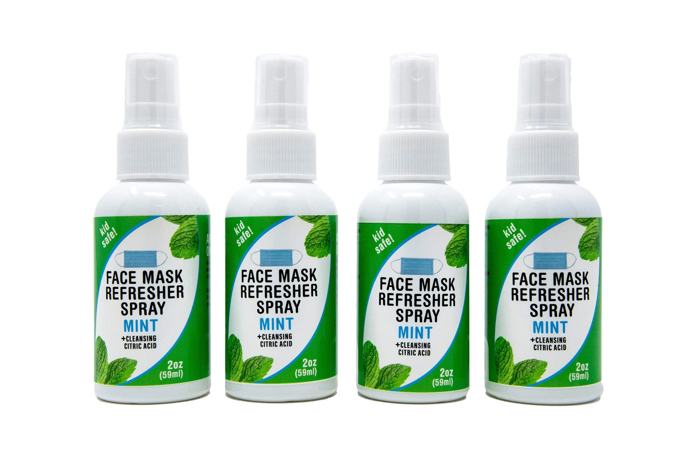 Nature's Fusions Mint All-Natural Face Mask Sanitizer Spray 2 Oz, Essential Oil Room Spray Deodorizer, Linen Spray (4 pack) - Safe for Kids Mint 2 Fl Oz (Pack of 4)