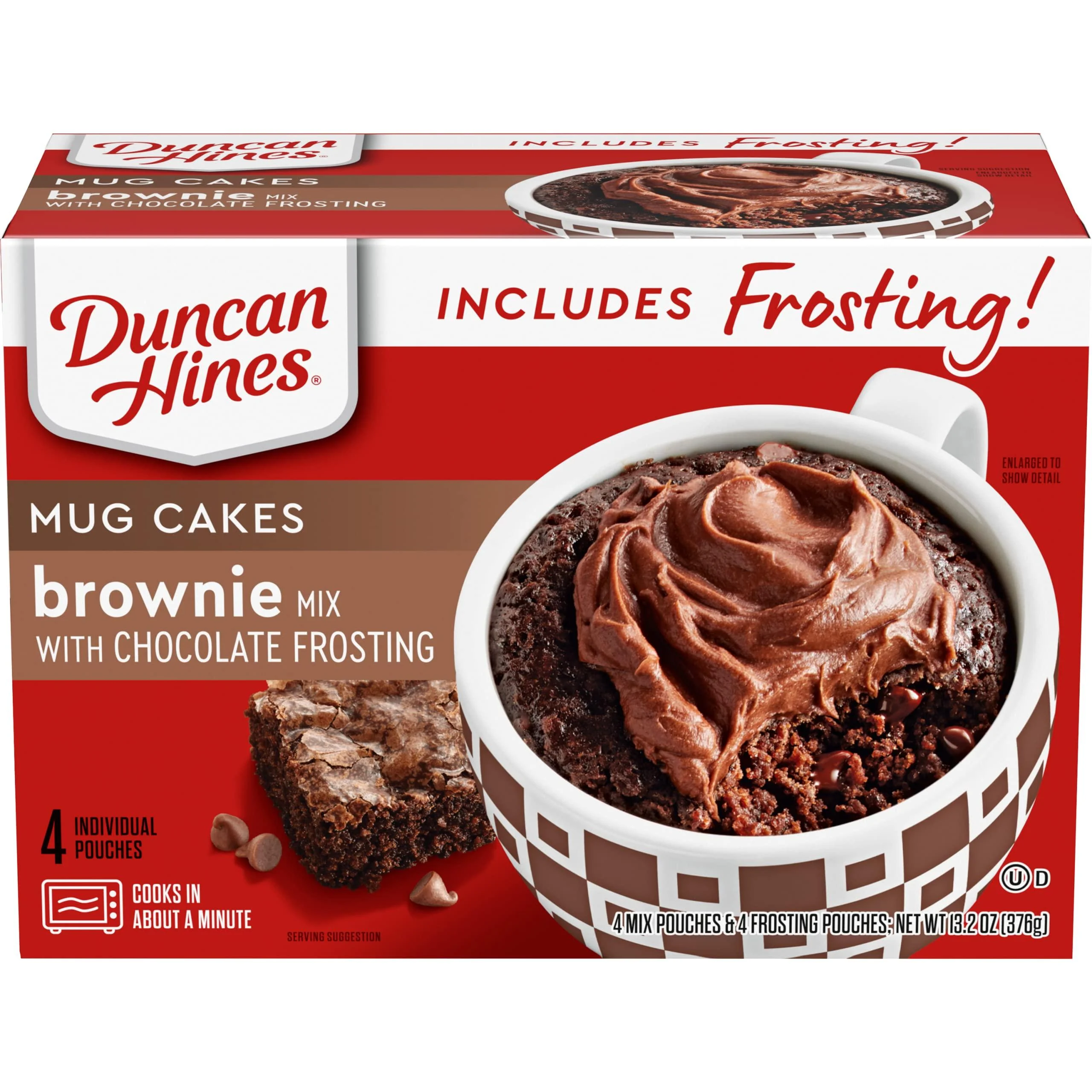 Duncan Hines Mug Cake with Frosting, Brownie, 4 ct Brownie Mix with Chocolate Frosting