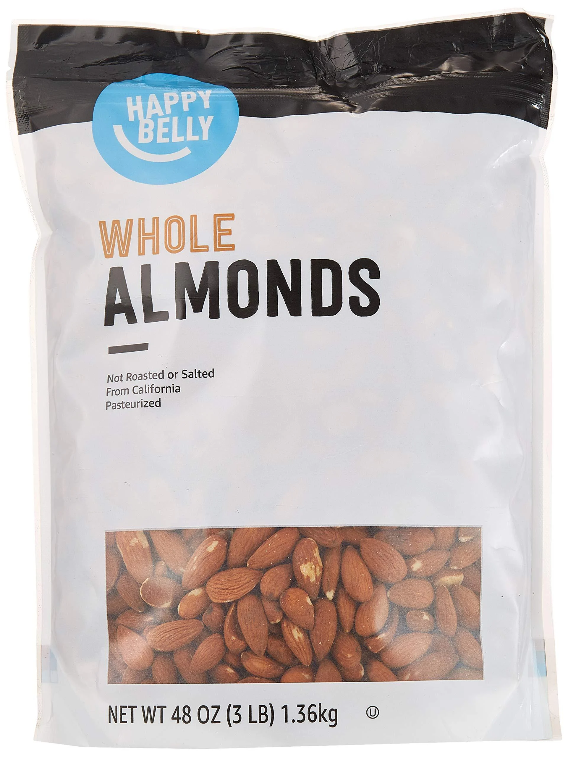 Amazon Brand - Happy Belly Whole Raw Almonds, 48 Ounce 48 Ounce (Pack of 1)
