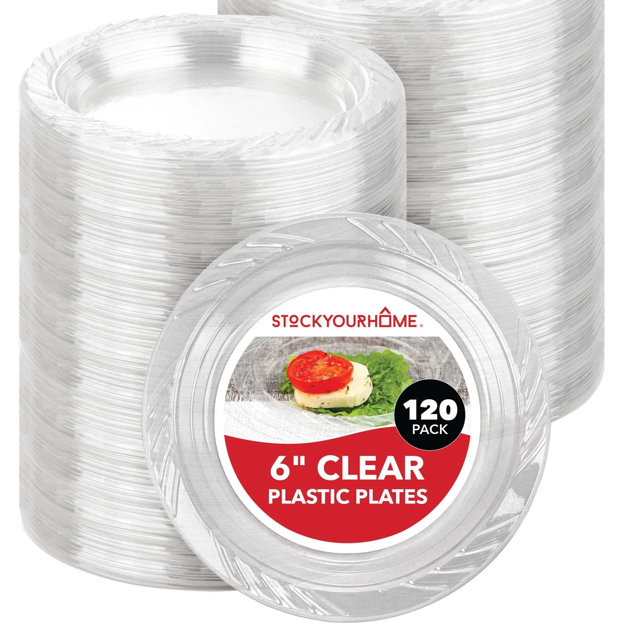 Stock Your Home Clear Plastic Dessert Plates (120 Pack) Flexible Disposable Clear Plates for Dessert & Appetizers, Crystal Clear Small Plates for Parties & Catering, 6-Inch Clear Plastic Party Plates 120 6 Inch