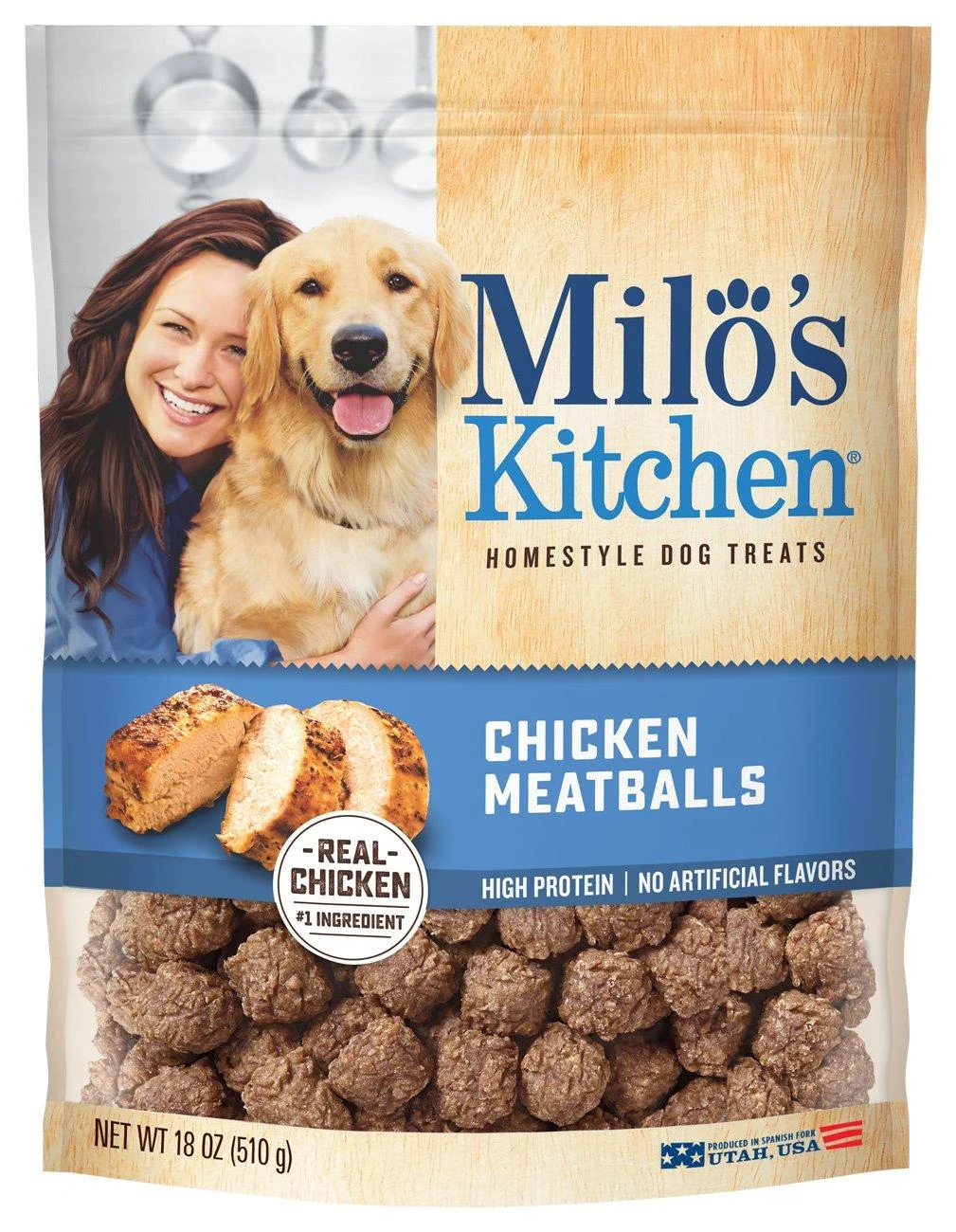 Milo's Kitchen Homestyle Dog Treats Made with Real Meat Chicken Meatballs 18 Ounce (Pack of 1)