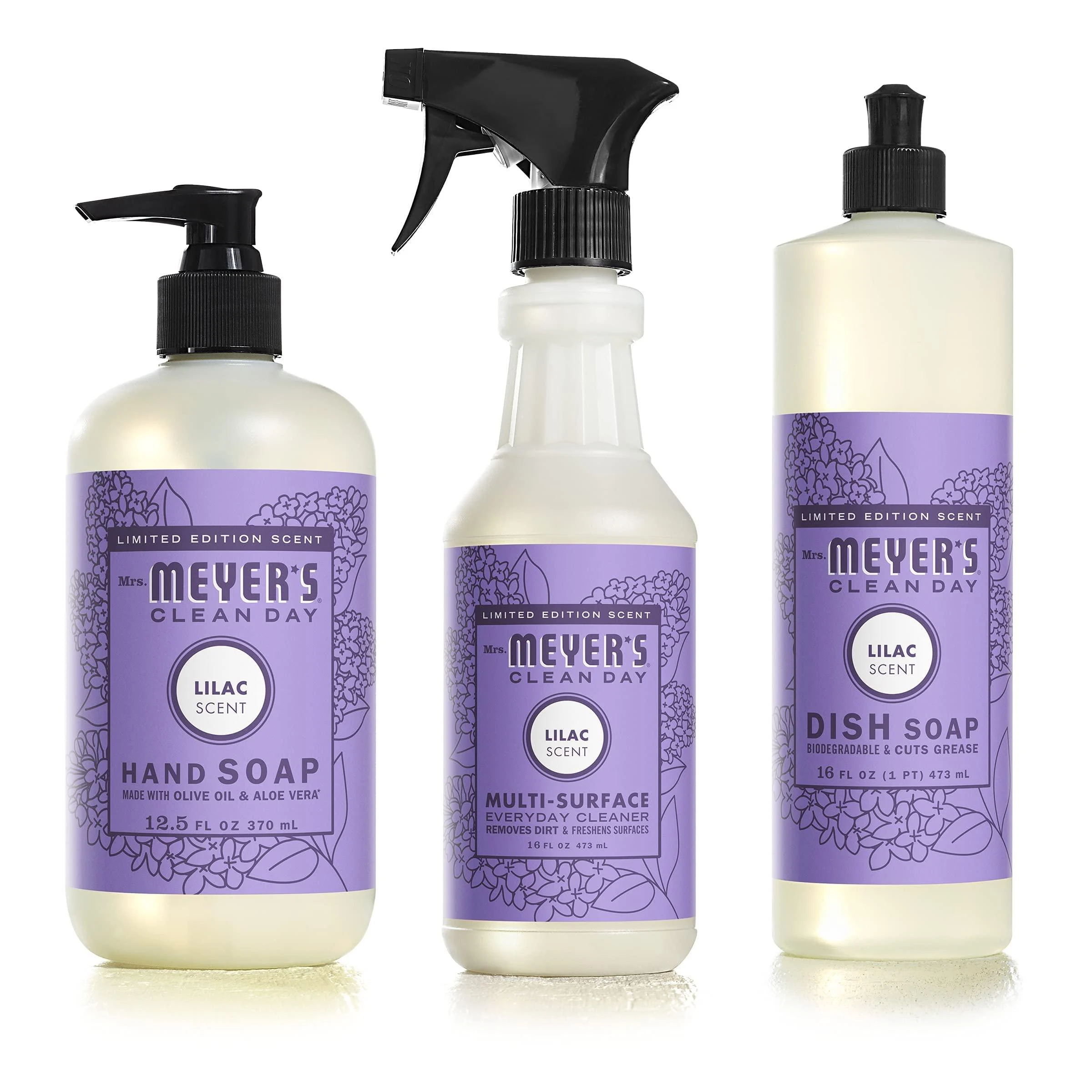 Mrs. Meyer's Lilac Kitchen Set Dish Soap | Hand Soap | Multi-Surface Cleaner, 3 CT Lilac 3 Piece Set