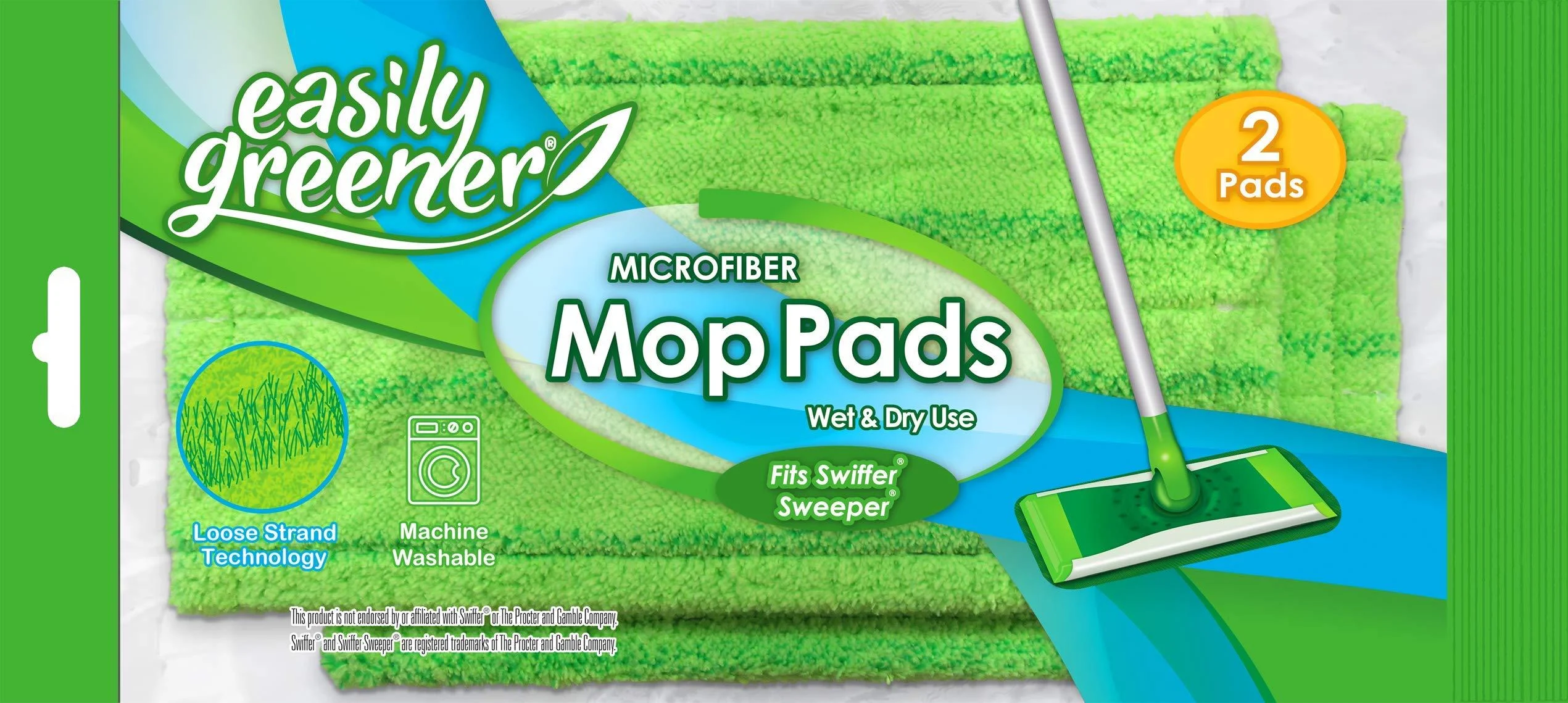 Swiffer Sweeper Compatible, Microfiber Mop Pads by Easily Greener, Reusable Refills for Wet and Dry Use, 2 Count