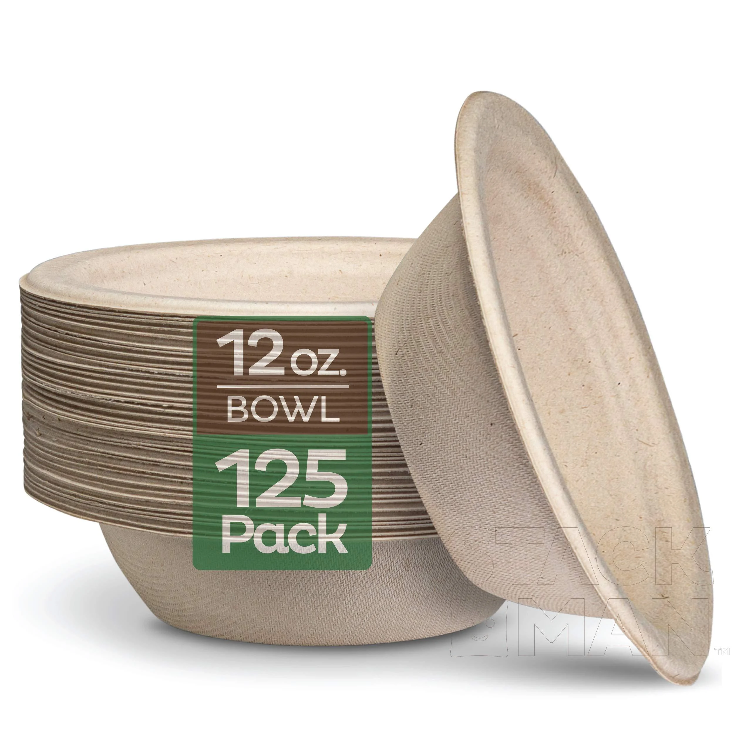 100% Compostable 12 oz. Paper Bowls 125-Pack Heavy-Duty Quality Natural Disposable Bagasse, Eco-Friendly Biodegradable Made of Sugar Cane Fibers