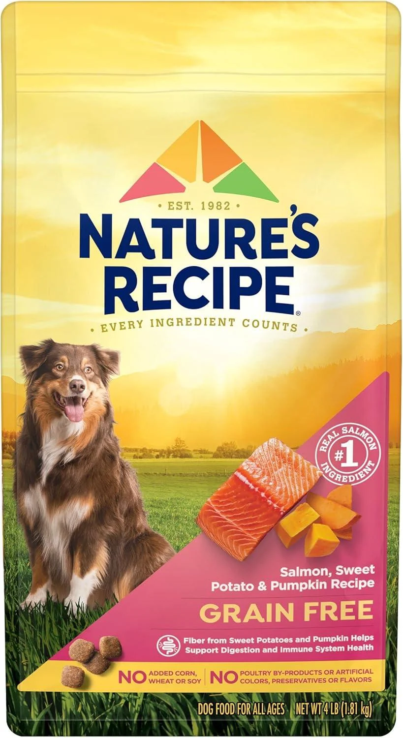 Nature's Recipe Grain Free Easy to Digest Dry Dog Food with Real Meat, Sweet Potato & Pumpkin Dry Food Salmon, Sweet Potato & Pumpkin 4 Pound (Pack of 1)
