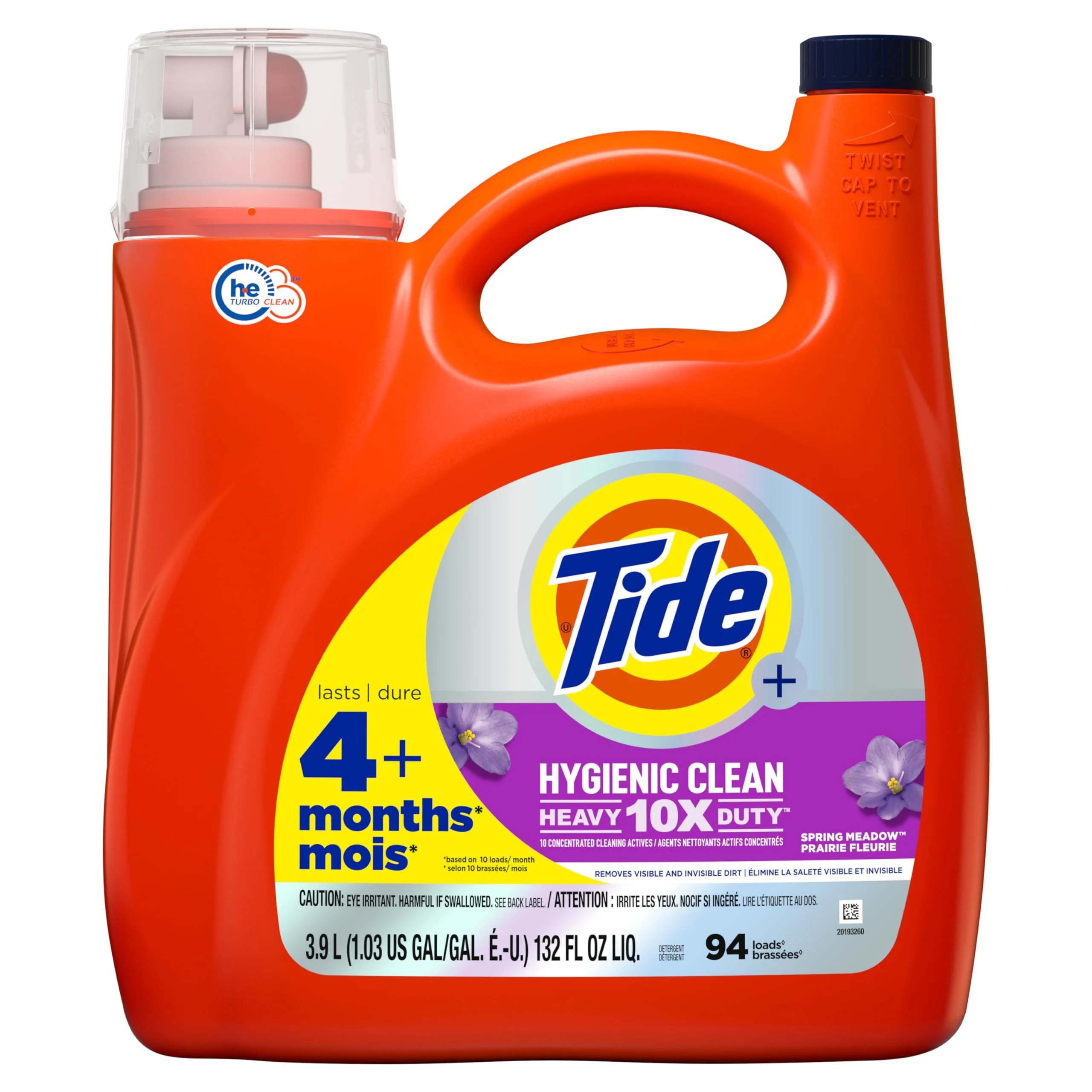 Tide Hygienic Clean Heavy 10x Duty Liquid Laundry Detergent Spring Meadow 3.9 L 94 Loads