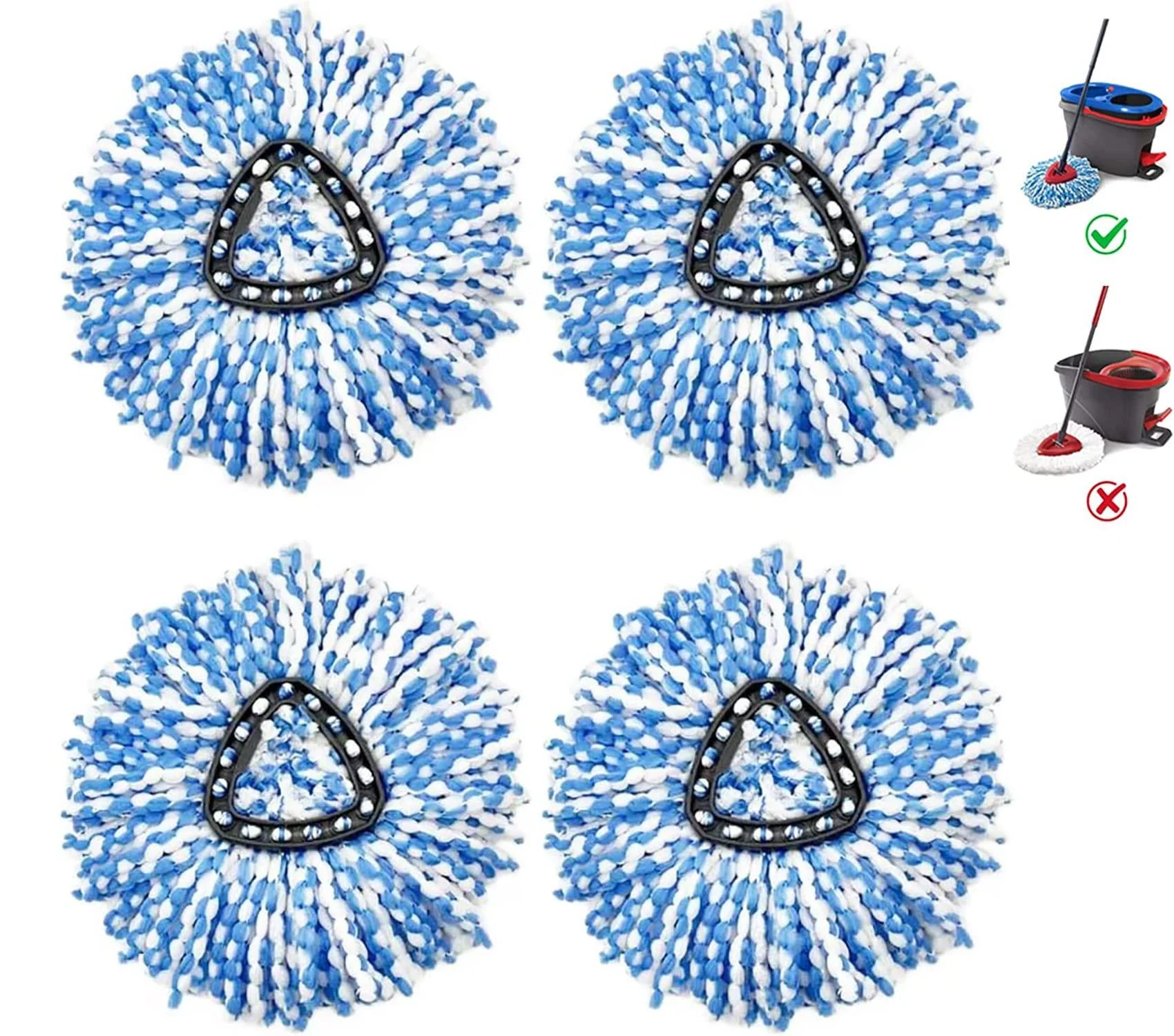 4 Pack Rinse Clean Spin Mop Replacement Head for 2 Tank System Triangle Mop Head, Blue EasyWring Mop Head Refills, 100% Microfiber, Deep Cleaning for Cleaning All Hard-surfaced Floors