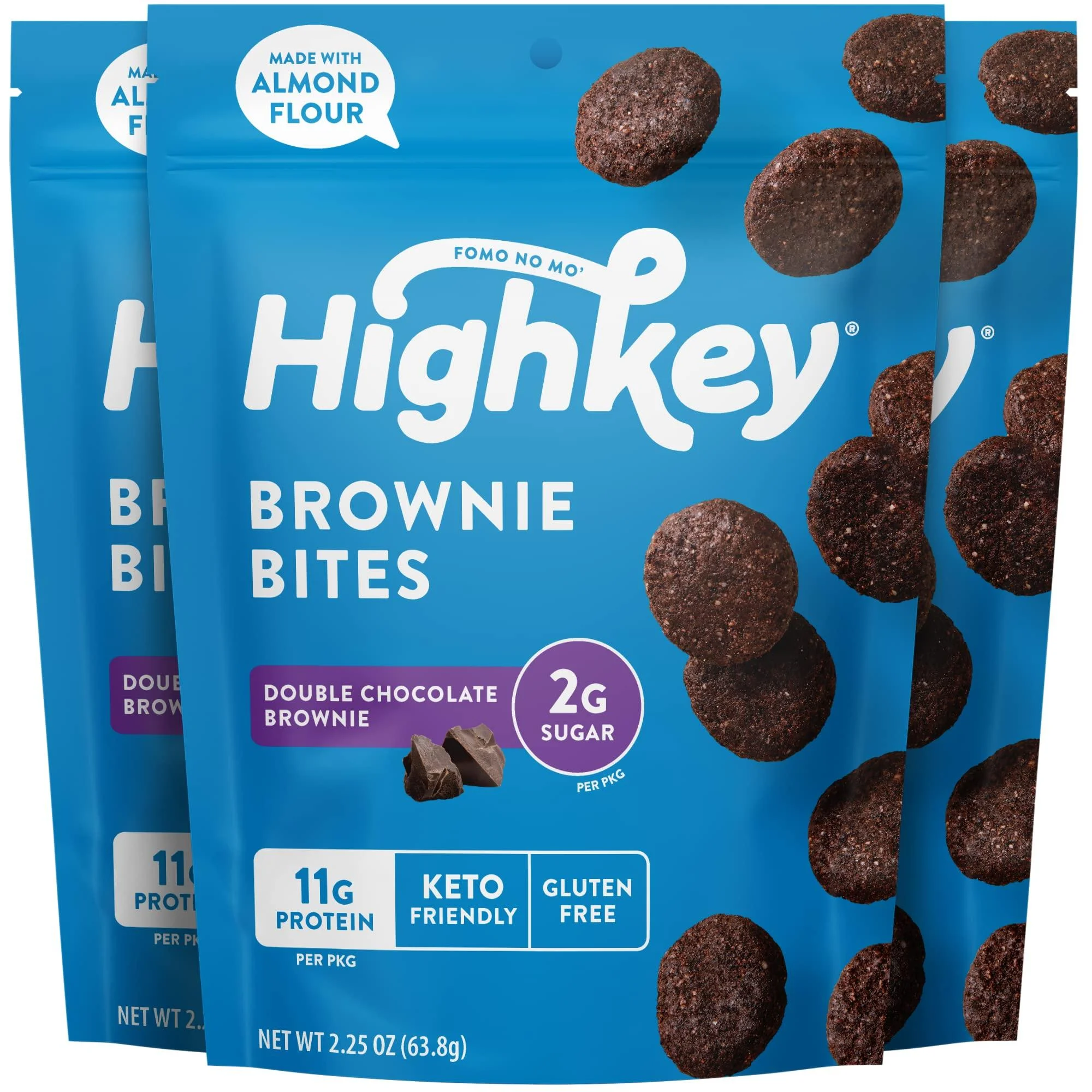 HighKey Keto Food Low Carb Snack Cookies - Chocolate Brownie - 3 Packs - 16 Pieces per Pack