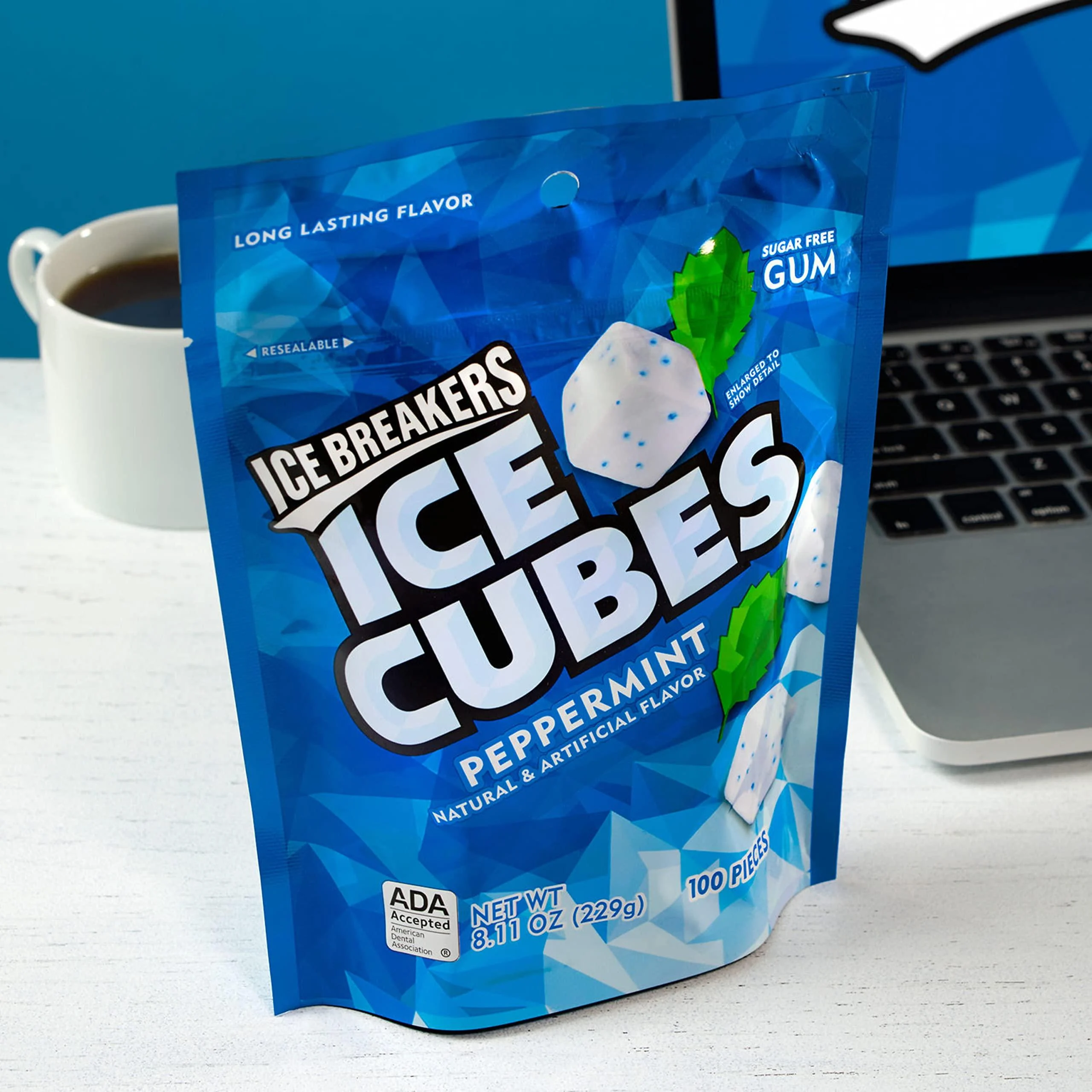 ICE BREAKERS ICE CUBES Peppermint Sugar Free Chewing Gum, Made With Xylitol, 8.11 oz Pouch (100 Pieces) 100 Count (Pack of 1) Peppermint