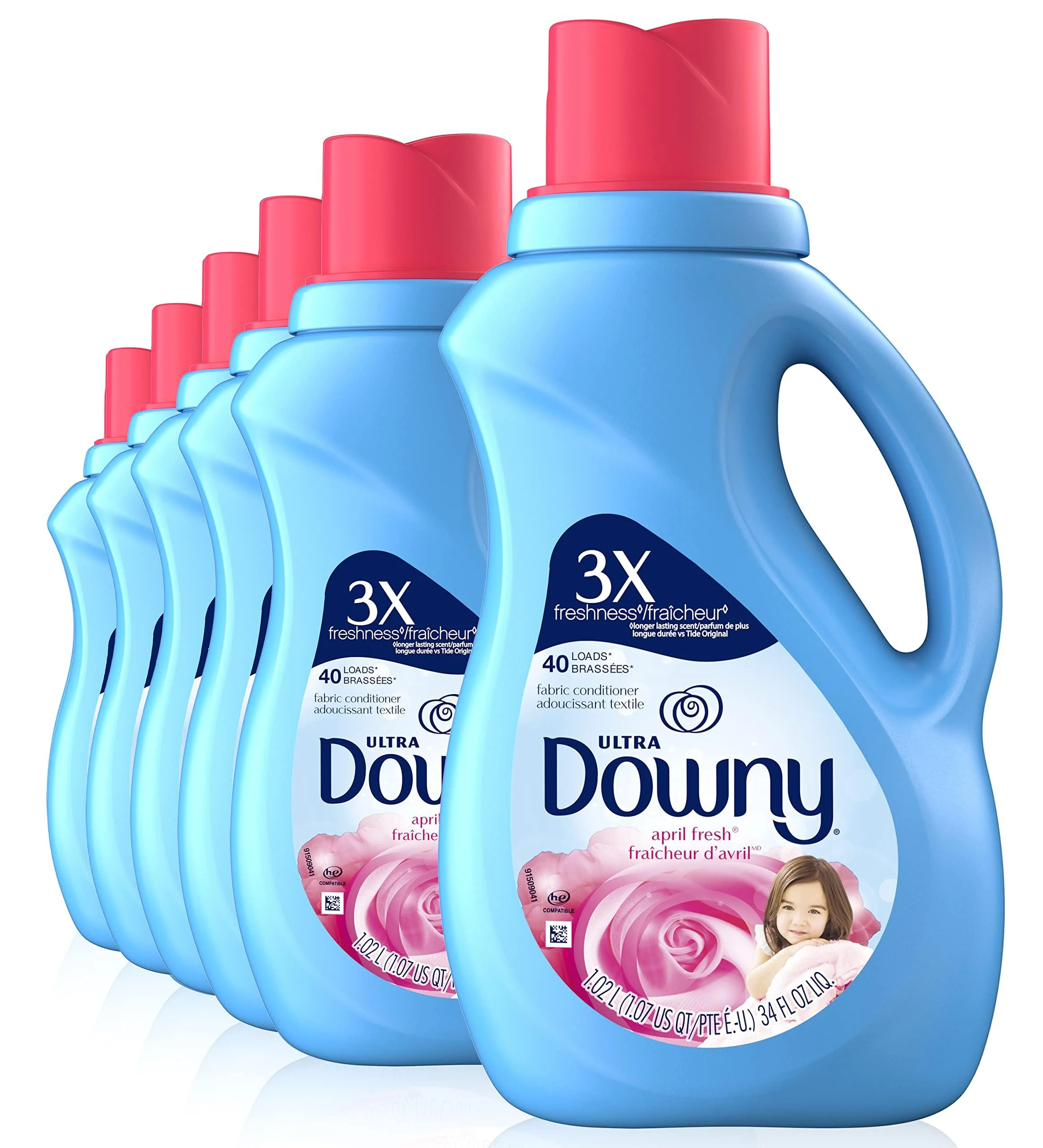 Downy Ultra April Fresh Liquid Fabric Softener 40 Loads 34 Fl Oz (Pack of 6), Packaging May Vary
