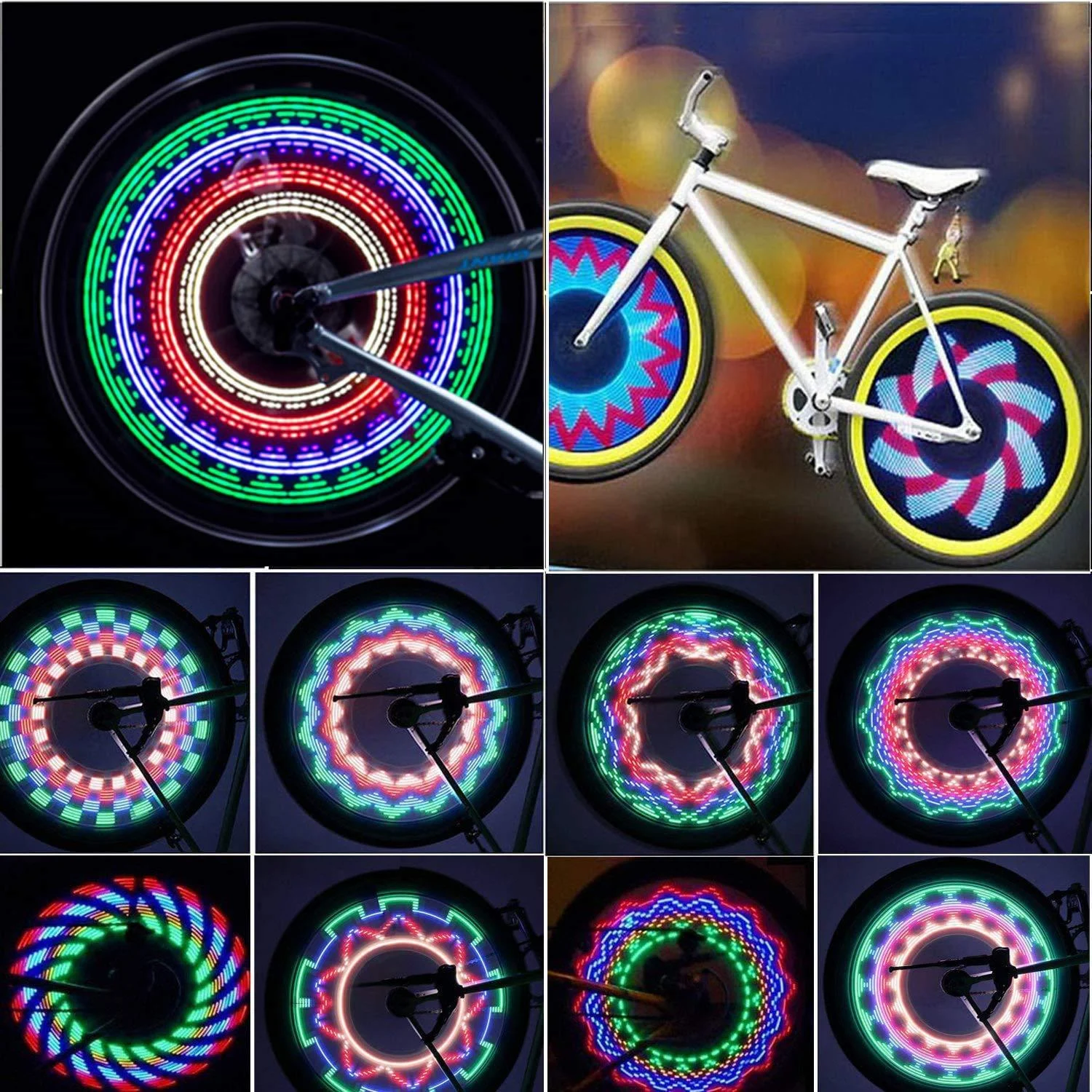 Bicycle wheels lights waterproof bicycle rim lights/spoke lights with 32 LED and 32 PC changing patterns for MTB bike tires - KUWAN