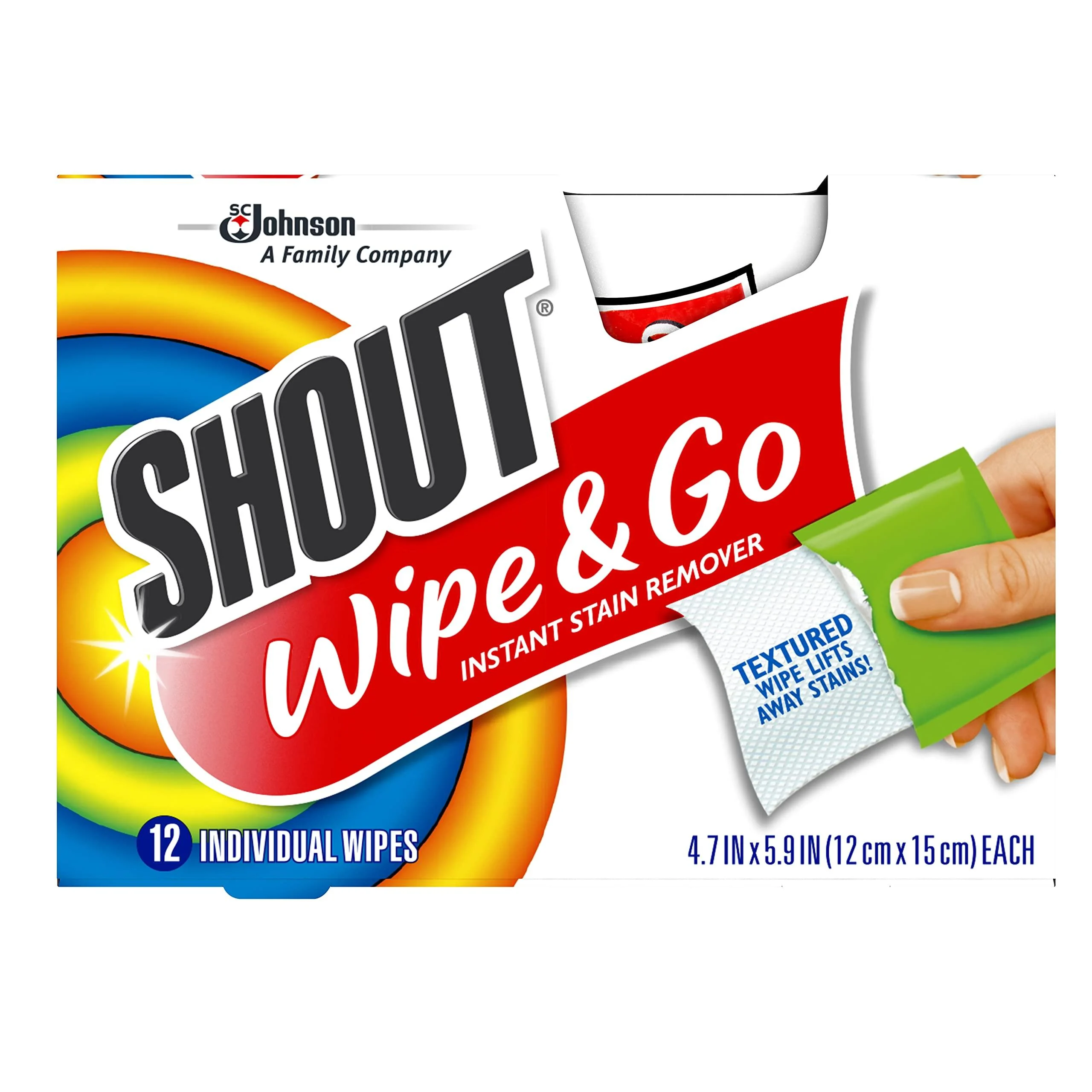 Shout Wipe and Go Instant Stain Remover, for On-the-Go Laundry Stains, 12 Count - Pack of 6 (72 Total Wipes) 12 Count (Pack of 6)