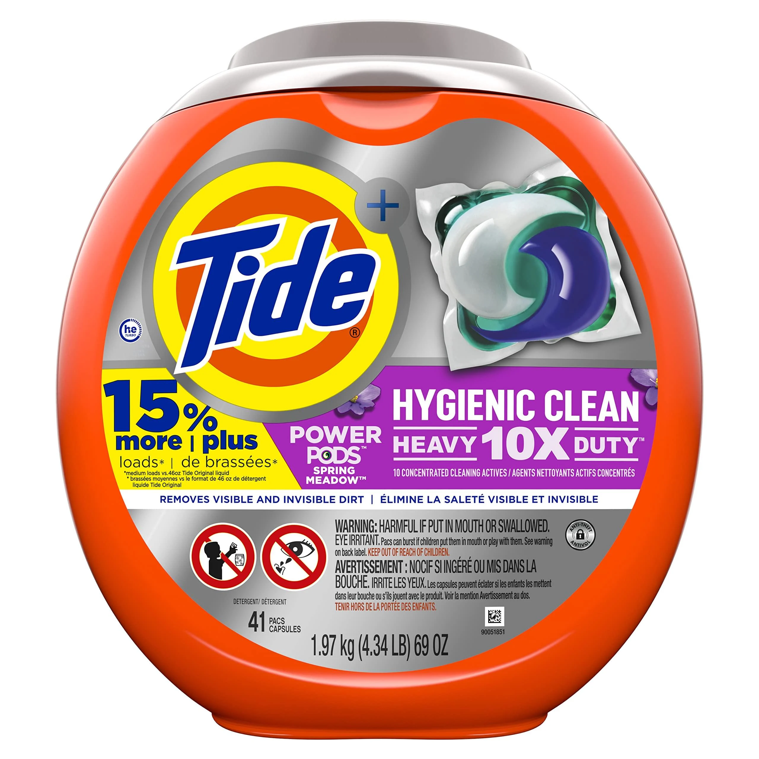 Tide Hygienic Clean Heavy 10x Duty Power PODS Laundry Detergent Soap Pods Spring Meadow 41 count For Visible and Invisible Dirt 41 Count (Pack of 1)