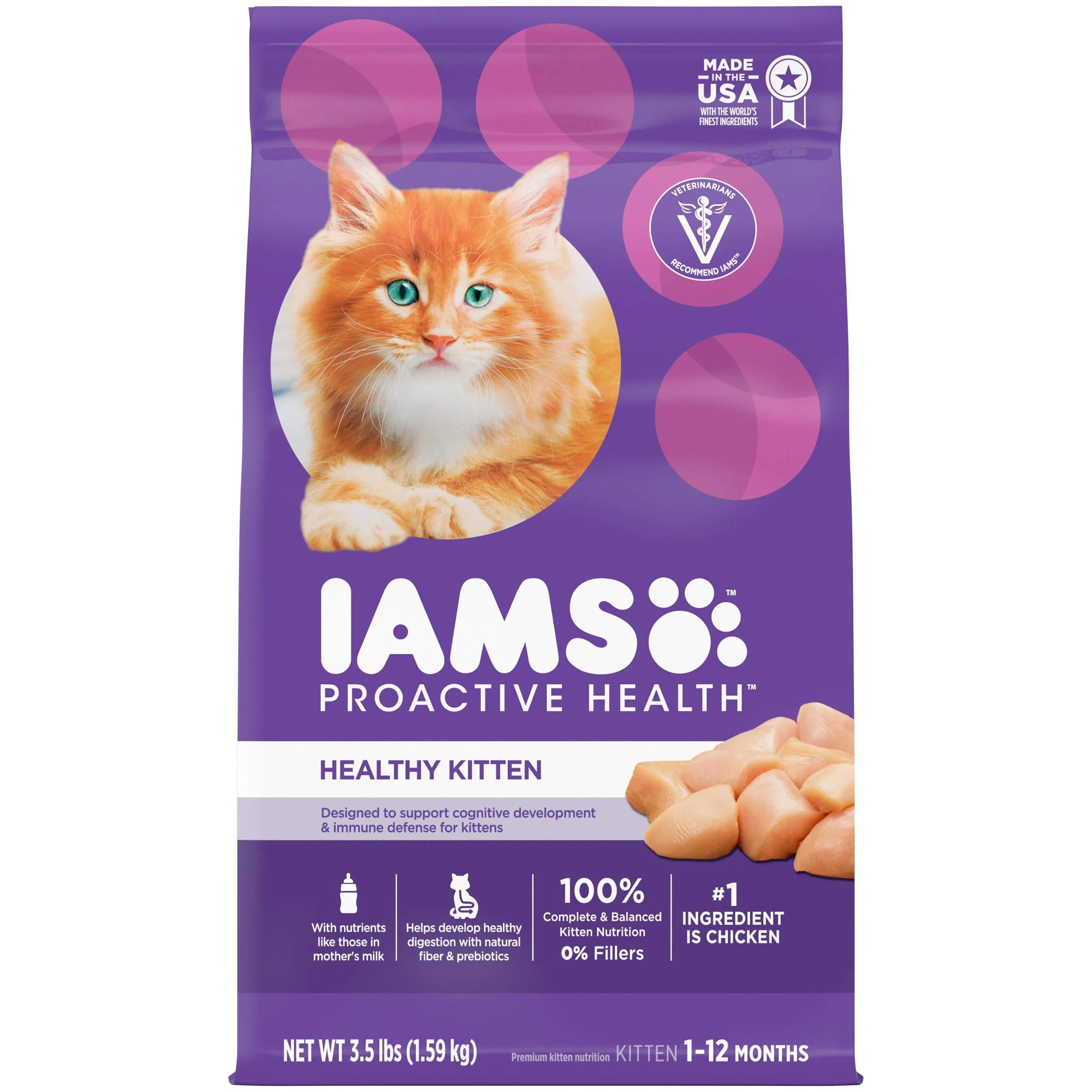 IAMS PROACTIVE HEALTH Kitten Dry Cat Food Chicken Recipe Dry Food 3.5 Pound (Pack of 1)