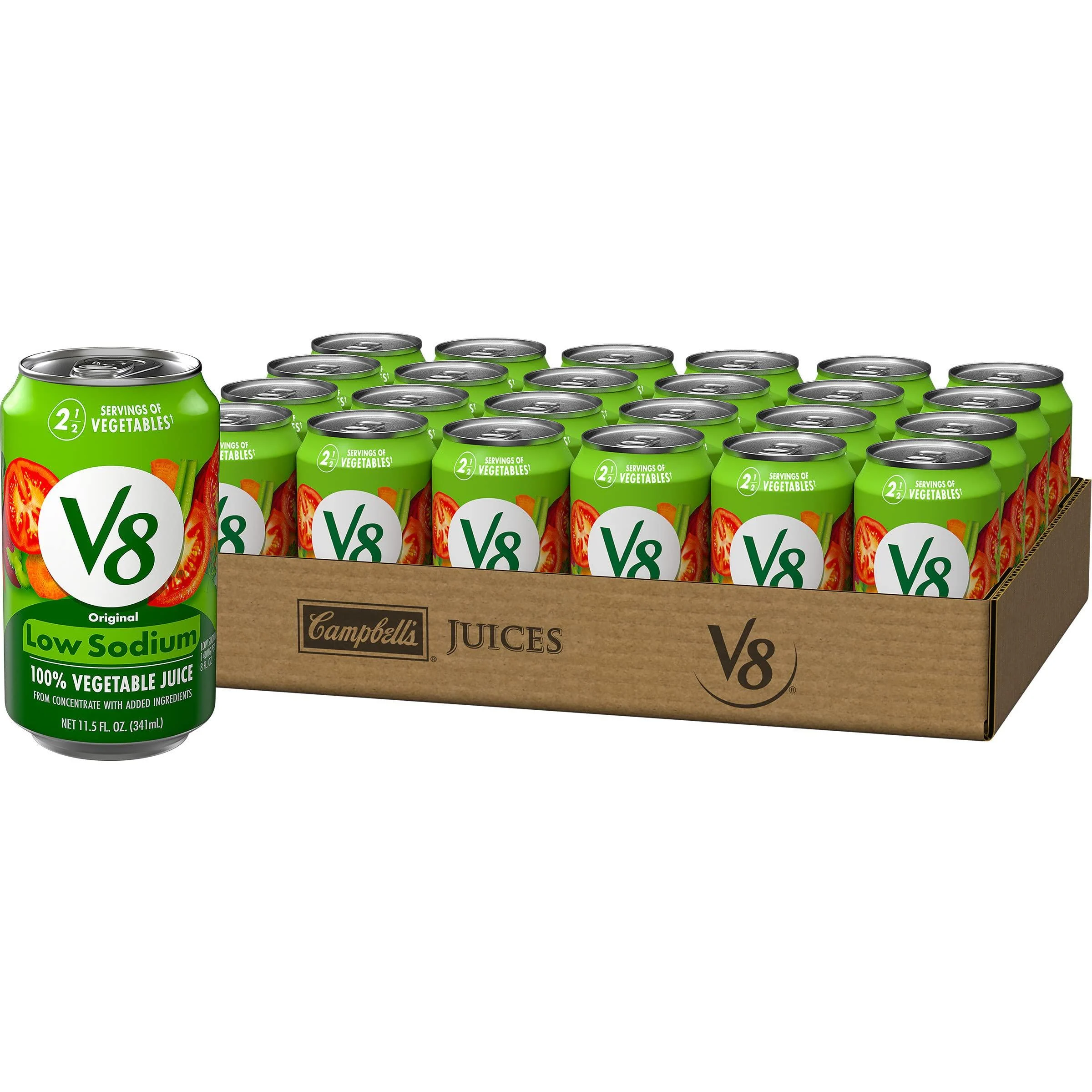 V8 Low Sodium Original 100 Vegetable Juice Vegetable Blend with Tomato Juice 11.5 FL OZ Can (Pack of 24)