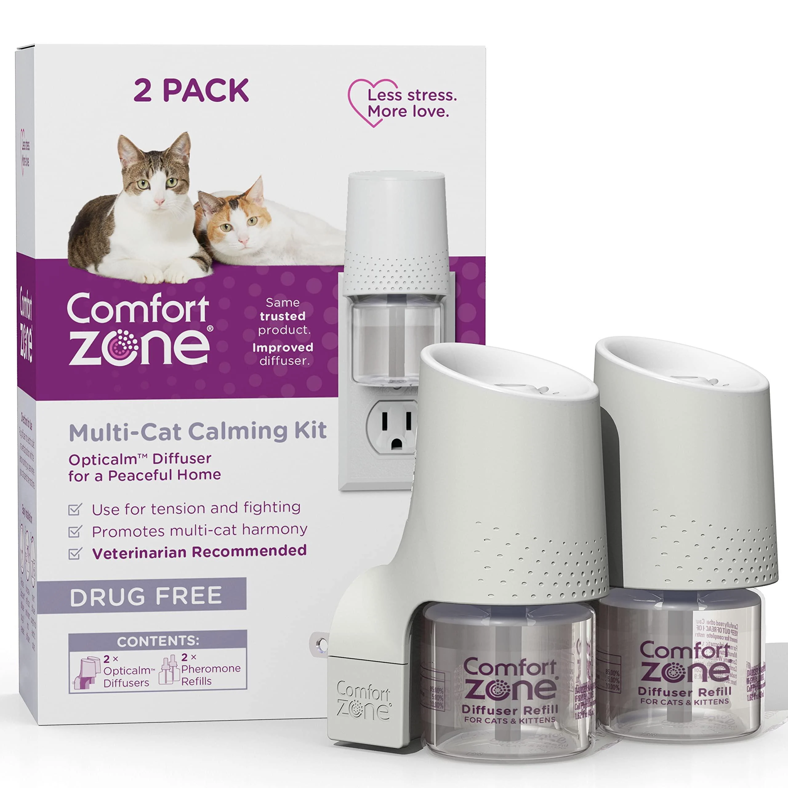 Comfort Zone 2 Diffusers Plus 2 Refills Multi-Cat Calming Diffuser Kit (2-Room Pack) for a Peaceful Home | Veterinarian Recommended | Reduce Cat Fighting, Scratching, & Other Problematic Behaviors