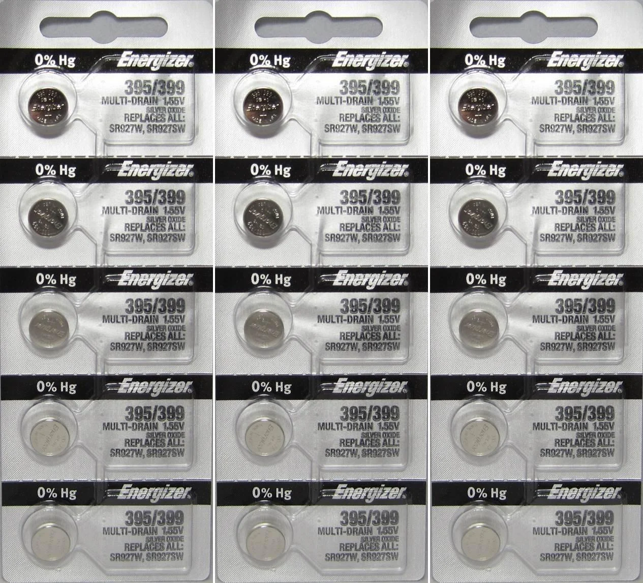 Energizer 395/399 Silver Oxide Zero Mercury (SR927W / SR927SW) 15 Batteries