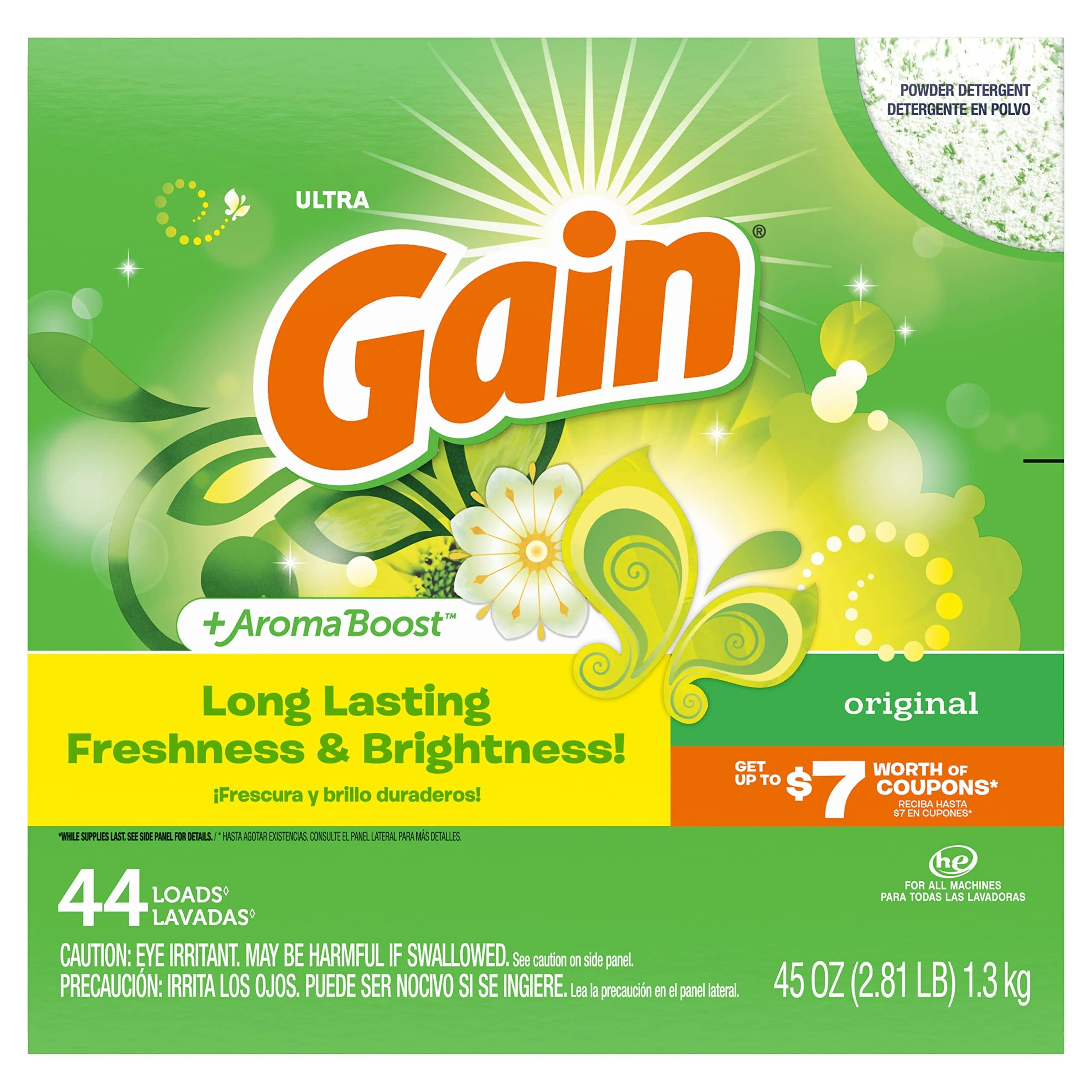 GAIN Powder Laundry Detergent for Regular & he Washers, Original Scent, 45 Oz (Packaging May Vary)
