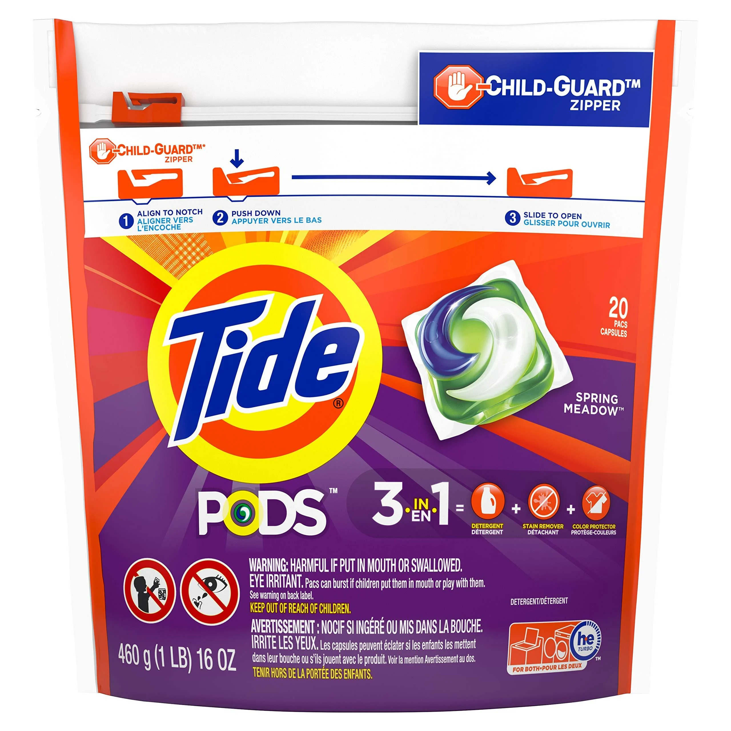 Tide PODS Liquid Laundry Detergent Pacs, Spring Meadow, 20 Count 1