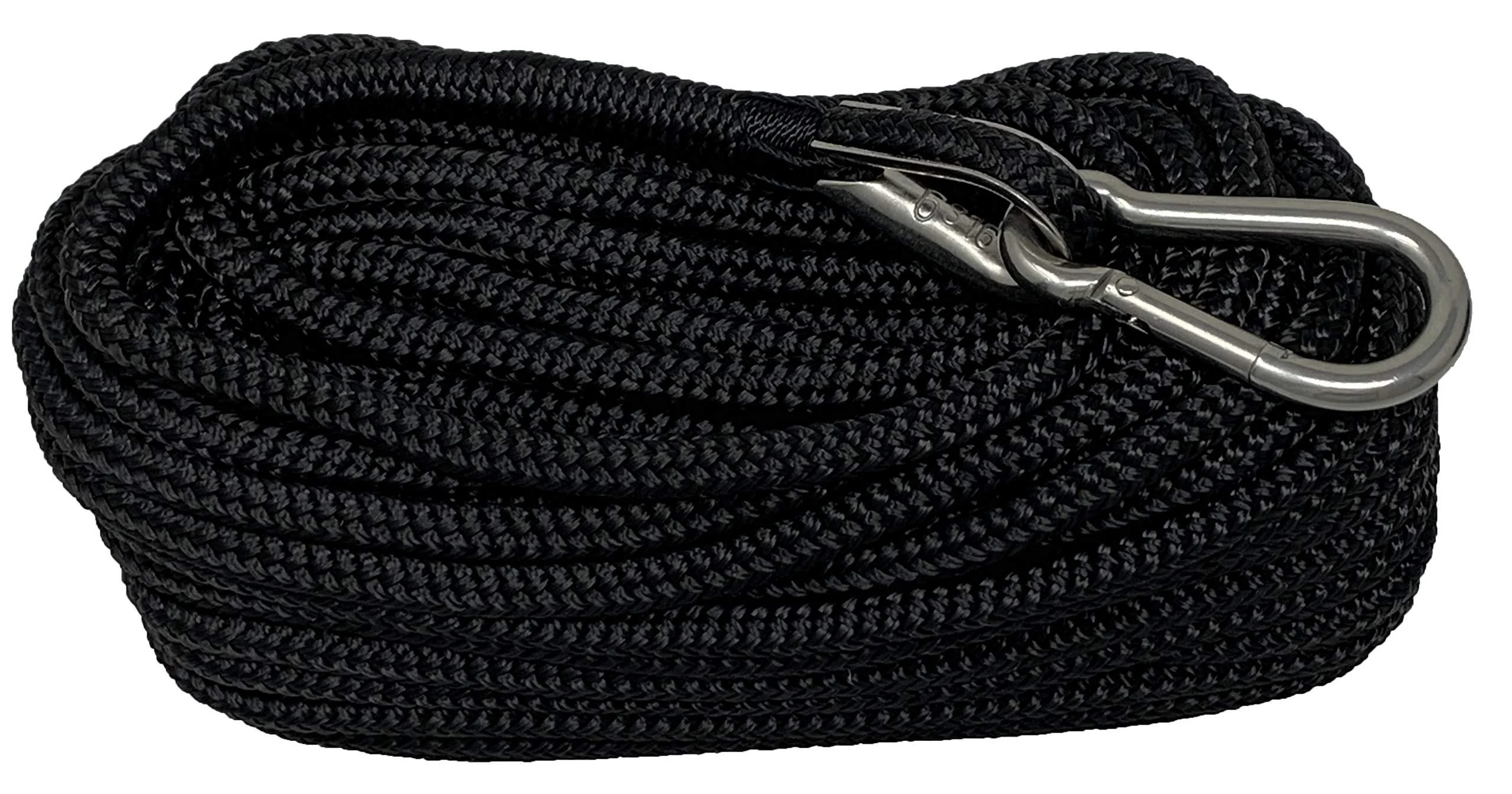 Rainier Supply Co. Boat Anchor Line - 50 ft x 1/4 inch Anchor Rope - Double Braided Nylon Anchor Boat Rope with 316SS Thimble and Heavy Duty Marine Grade Snap Hook - Black 50' x 1/4" Black
