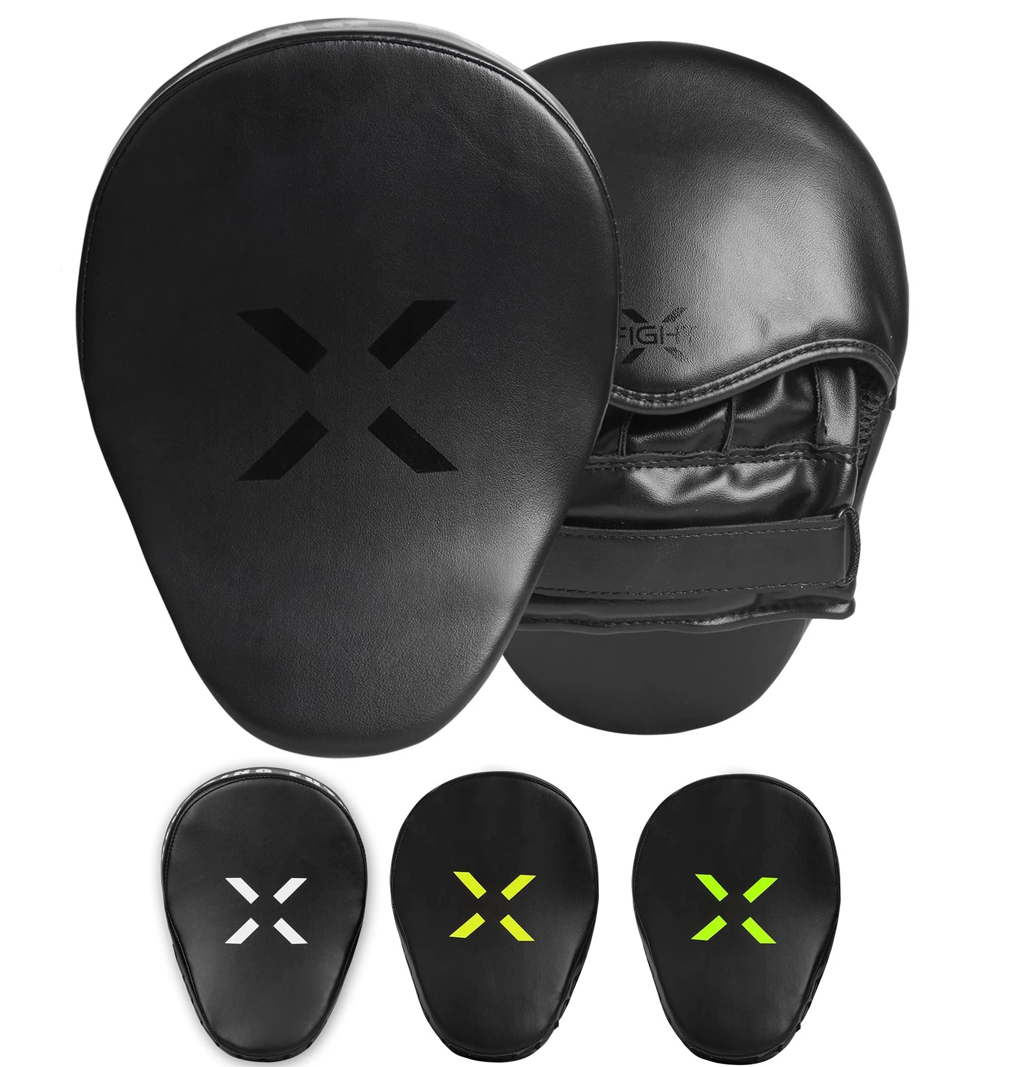 FightX Punching Mitts for Boxing Leather Curved Punch Mitts Men & Women MMA Training Equipment Muay Thai Sparring Training Mitts MMA Hitting Pads Available Multiple Colors Full Black