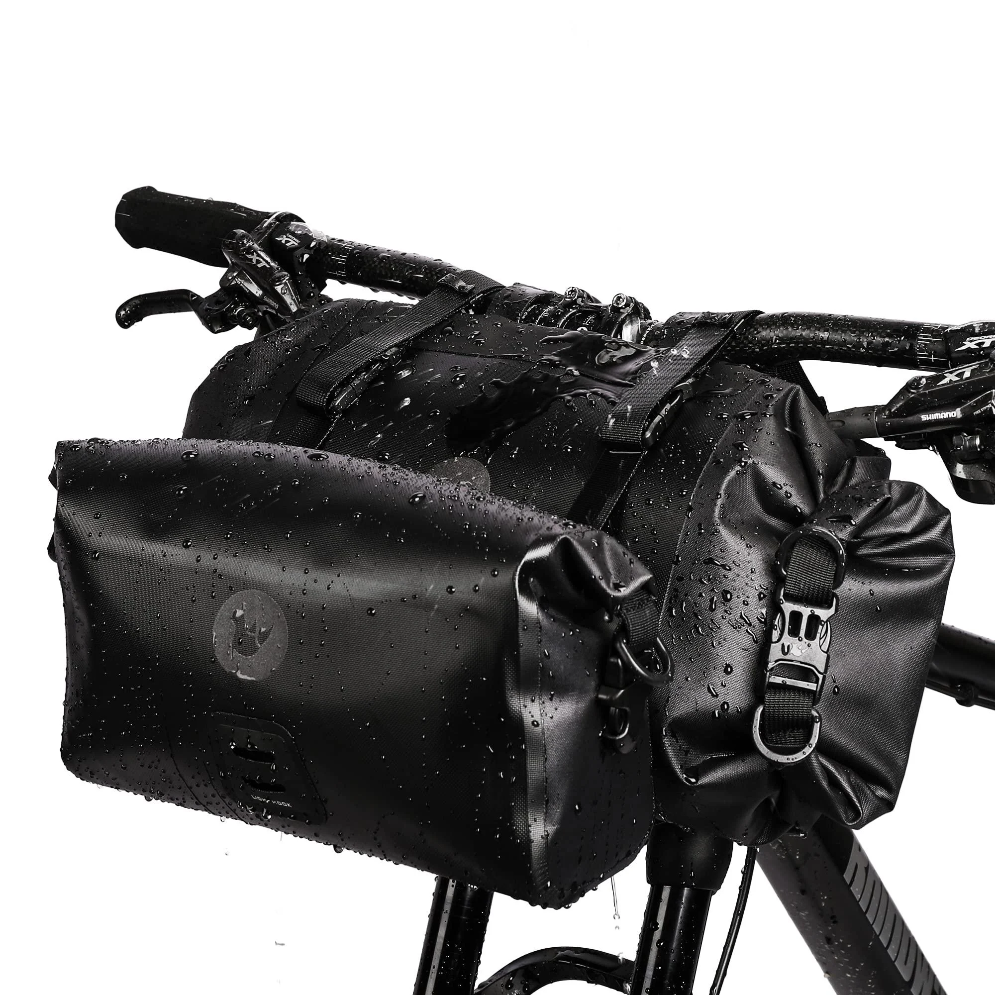 Rhinowalk 2PC bicycle handlebar bag set waterproof 12l front pocket bicycle bag for handlebar shoulder bag storage bag black