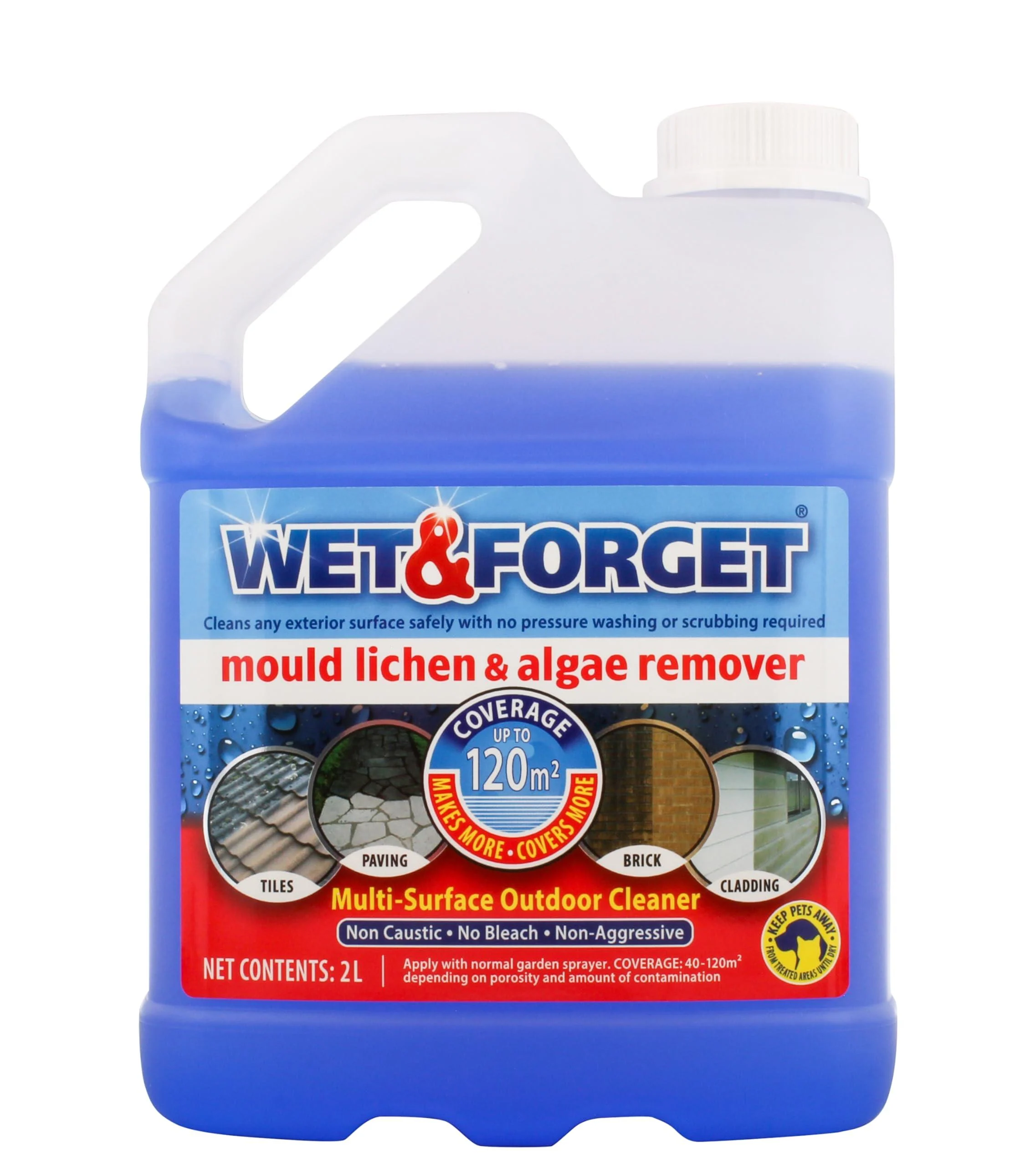 Wet & Forget Mould Lichen & Algae Remover Outdoor Cleaning Solution Black Mould Remover Bleach Free 2 Litre 2 l (Pack of 1) Single
