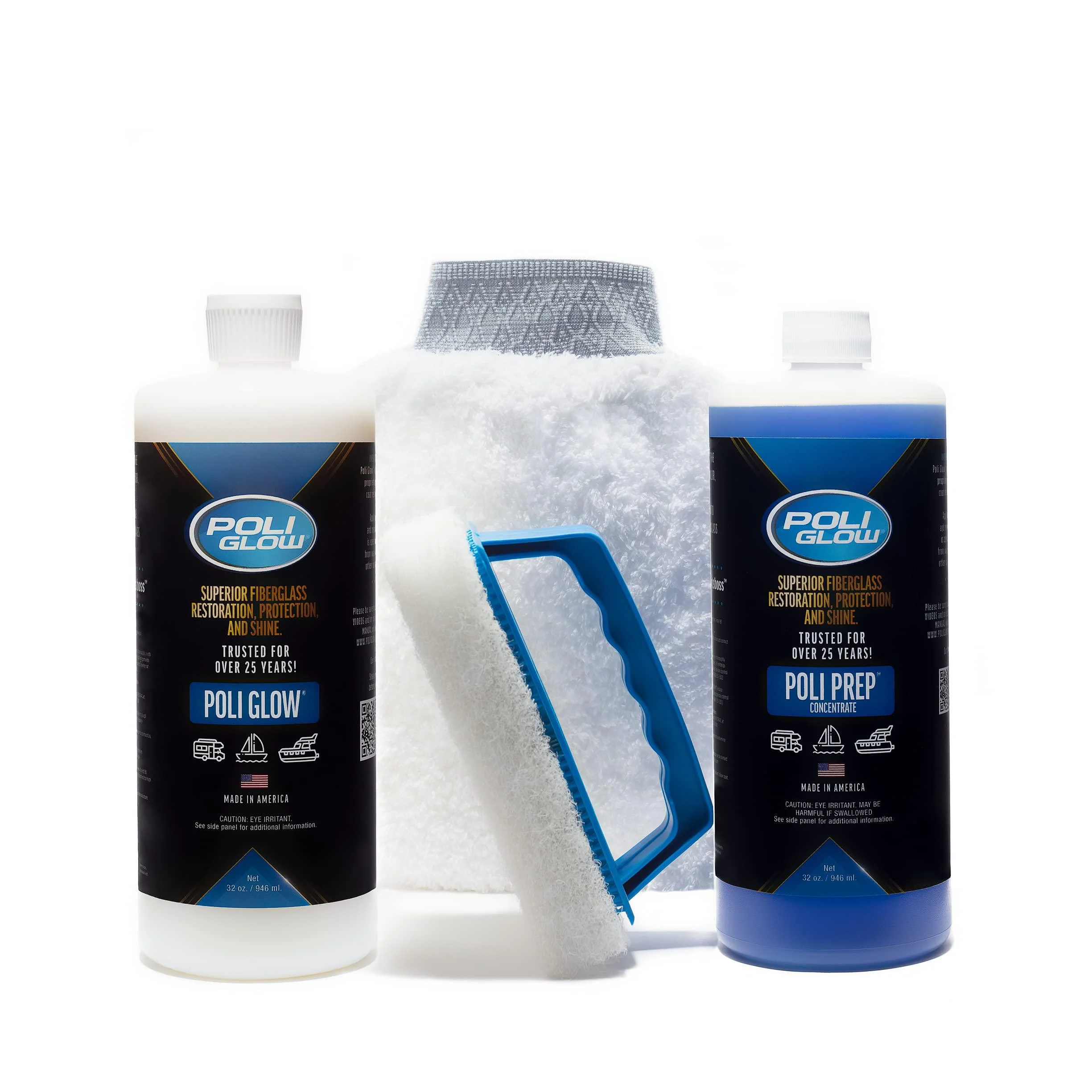 Poli Glow Basic Kit Complete Fiberglass Restorer for Boats and RVs and More. Everything Needed for a 25-Foot Boat or RV.