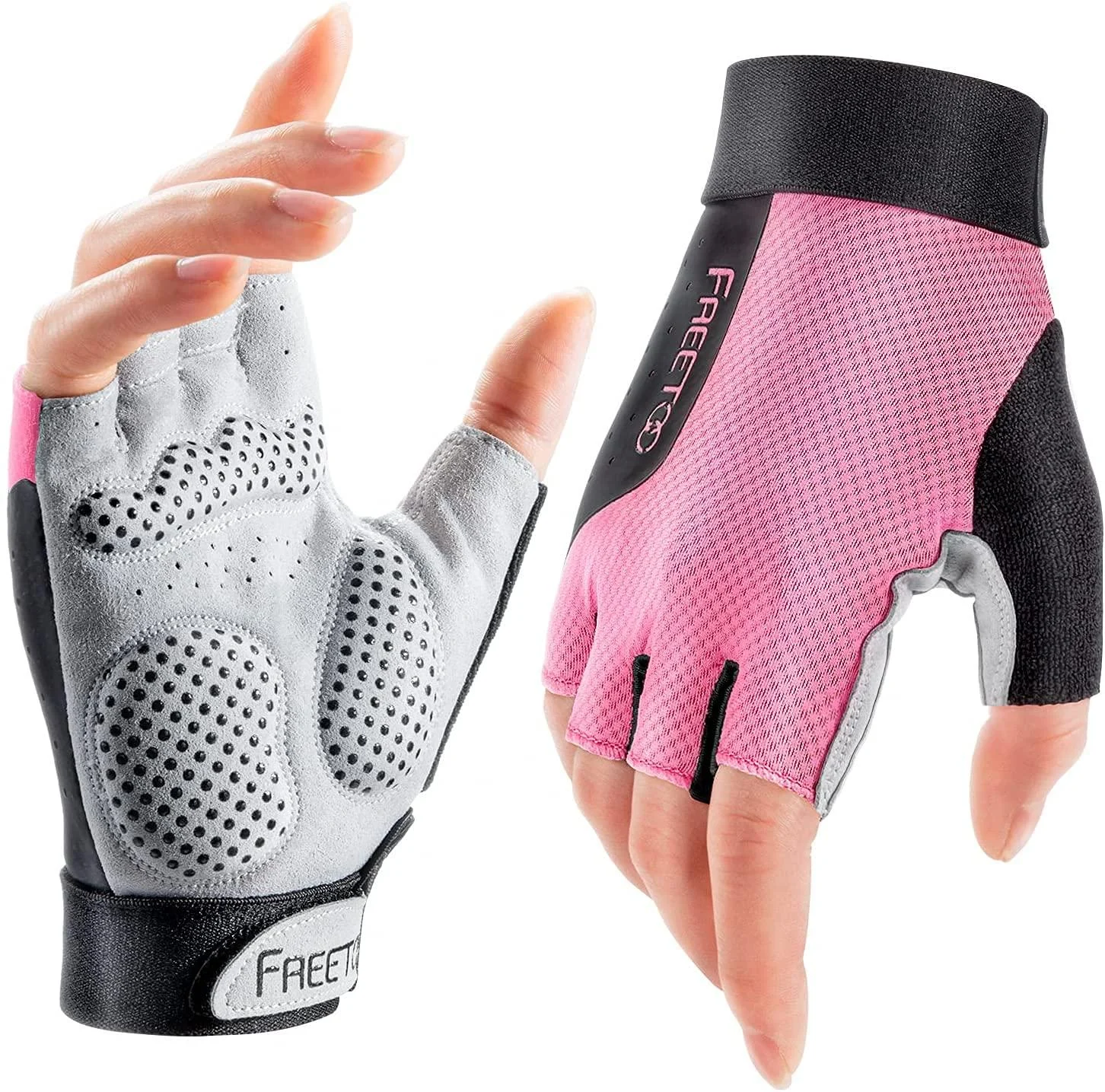 Freeetoo fitness gloves women men training gloves weightlifting gloves sports gloves for strength training bodybuilding gym workout pull -ups strength sport & crossfit training pink women L