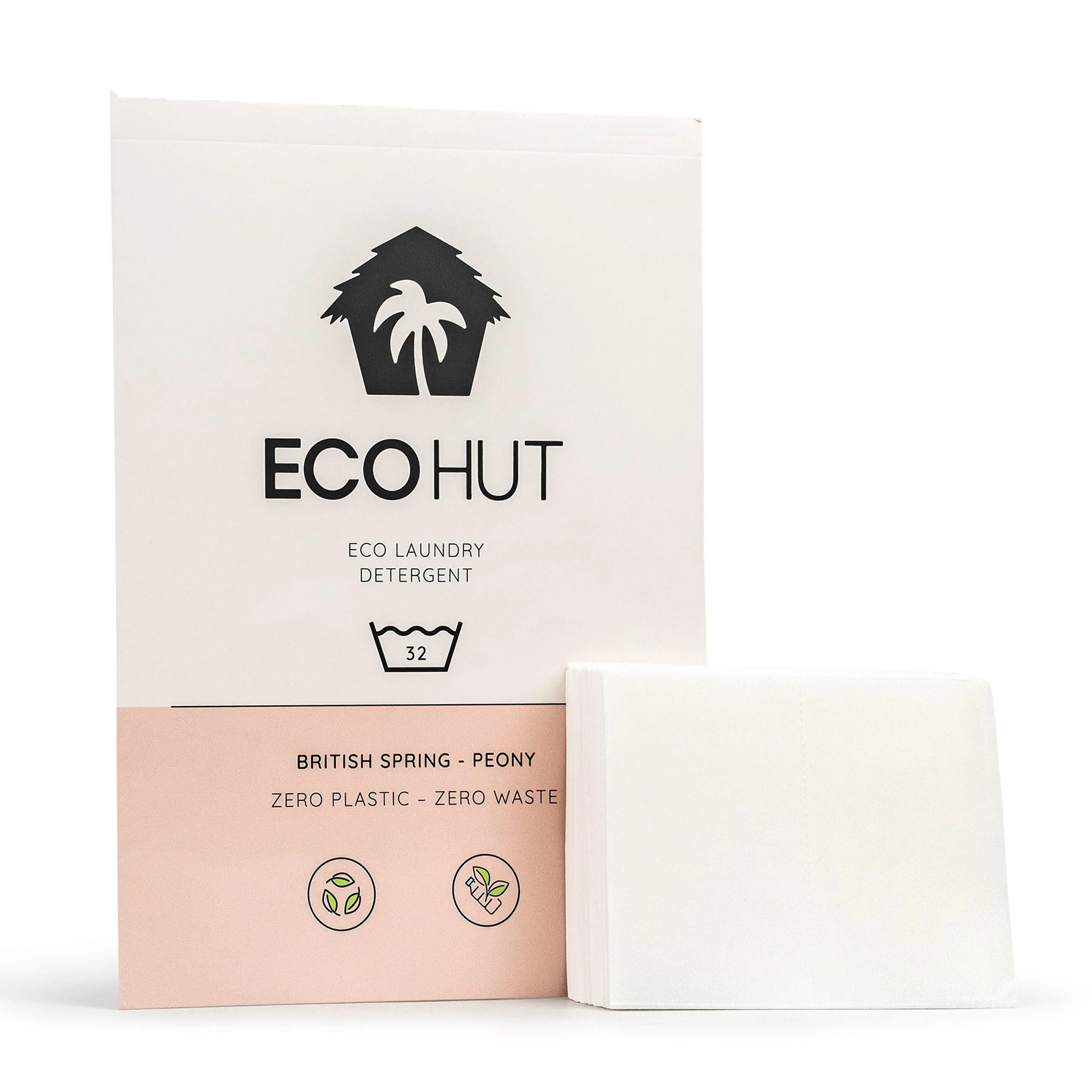 EcoHut Laundry Sheets - Non Bio Laundry Detergent Sheets - 32 to 64 Loads- Laundry Sheets Detergent - Eco Laundry Detergent UK - Travel Laundry Detergent - Laundry Strips Peony 32 Count (Pack of 1)