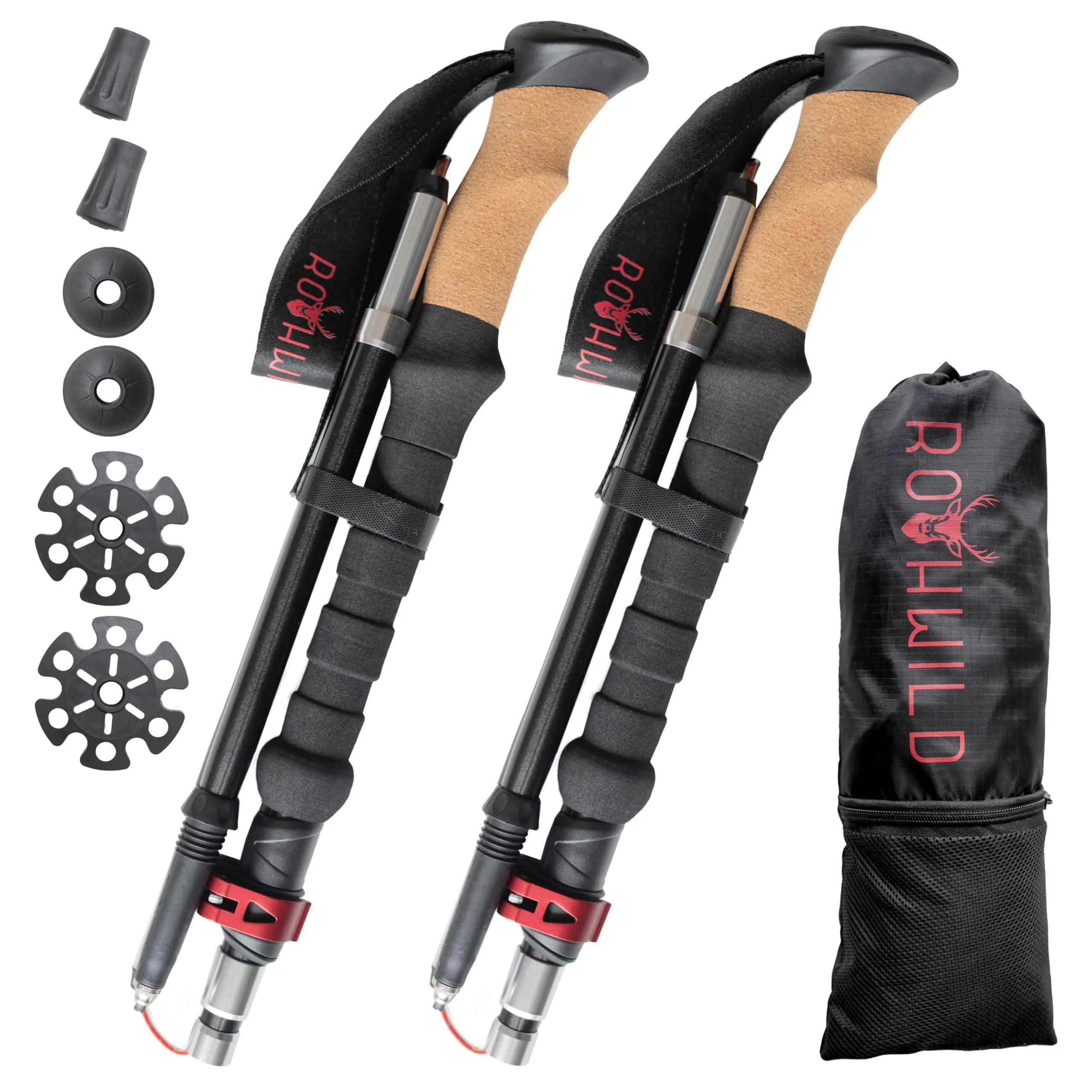 Rothwild hiking poles model Luchs foldable walking poles with cork handle for men and women aluminum foldable 115-135cm