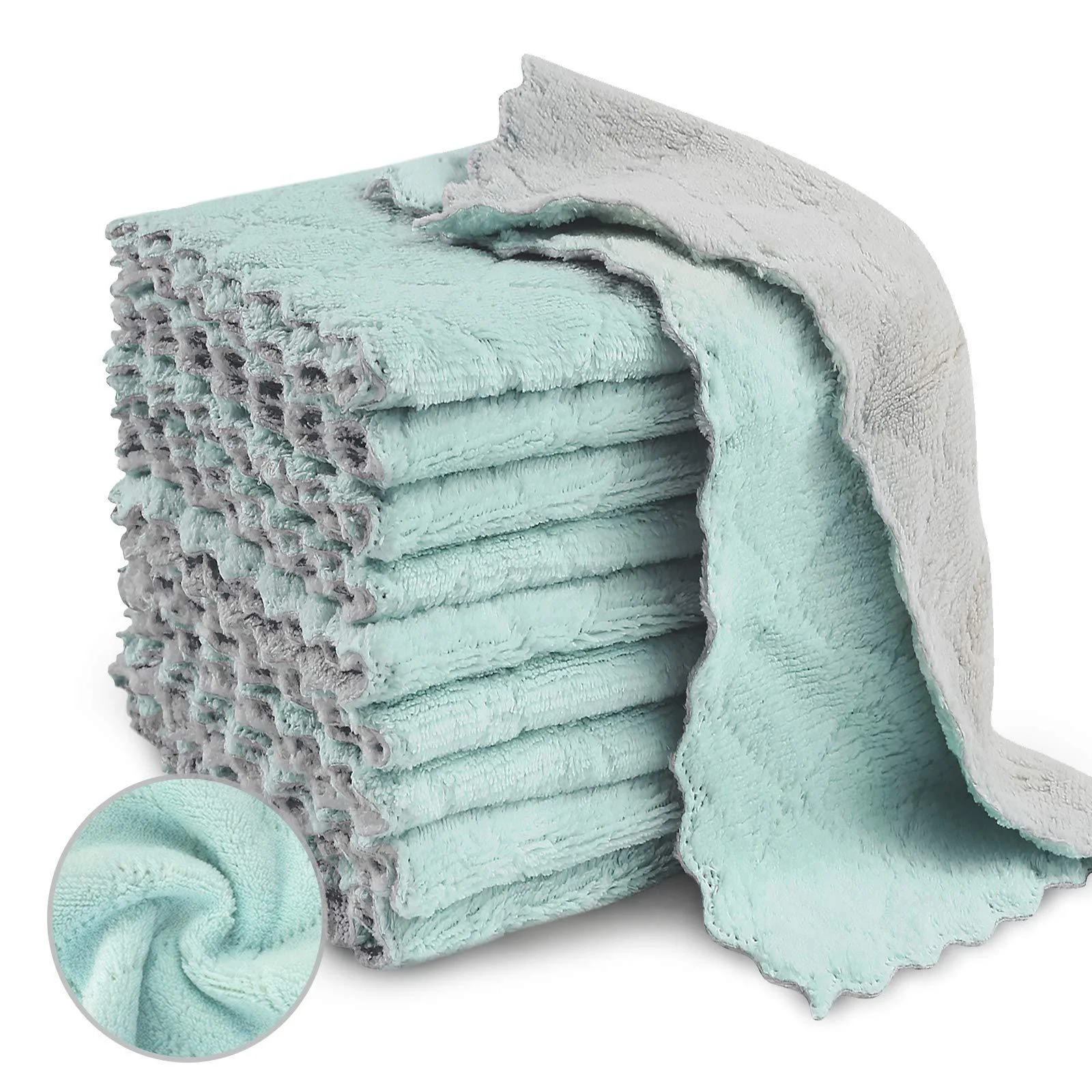 20 Pack Kitchen Dish Cloths Super Absorbent Microfiber Cleaning Cloth for Cleaning Dishes Kitchen Bathroom Car (Grey & Green) Green Grey - Bessrung