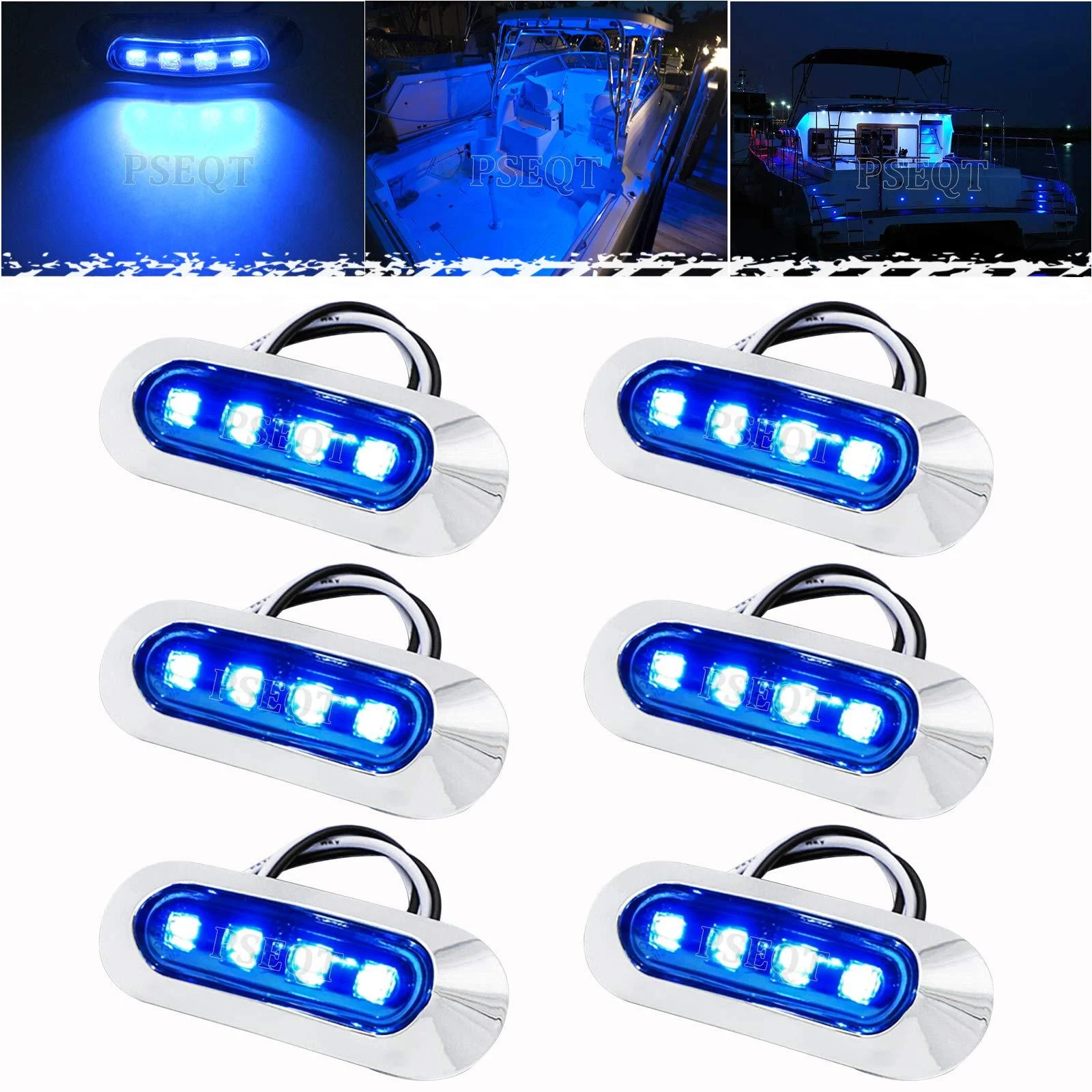 PSEQT 3.8'' Waterproof Boat Marine LED Lights Courtesy Interior Deck Light Navigation Transom Stern Cabin Lighting for Pontoon Fishing Boat Kayak Sailboat Bass Boat Vessel 12V 24V (Blue 6Pcs) 6PCS Blue