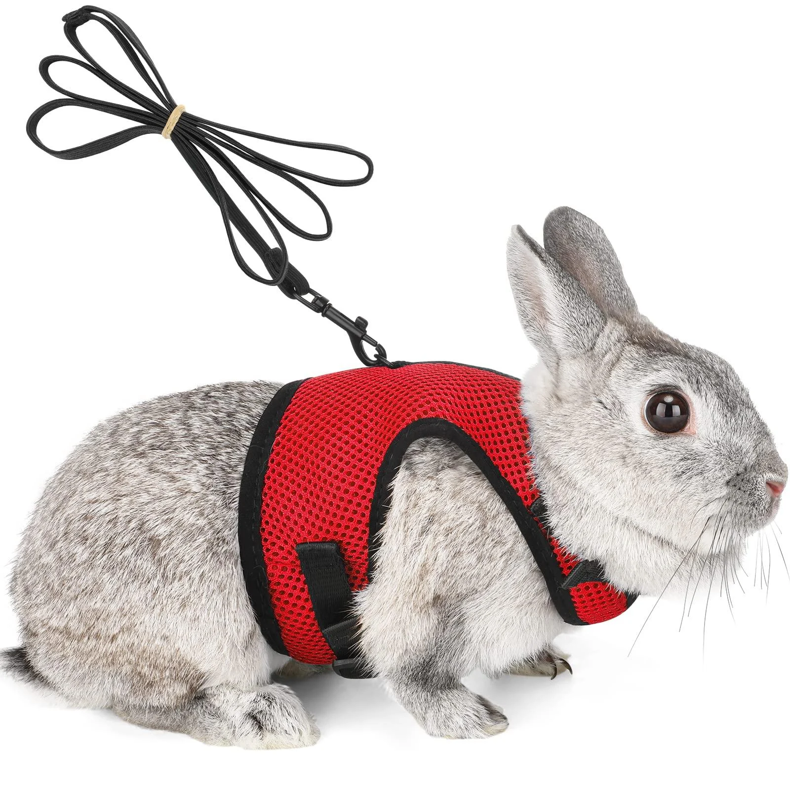 Adjustable soft rabbit dishes with elastic leash for small animal kitty pet dishes and leash for bunnies cat little pet walking (red XL (breast 34-42cm)) XL (breast 34-42cm) red