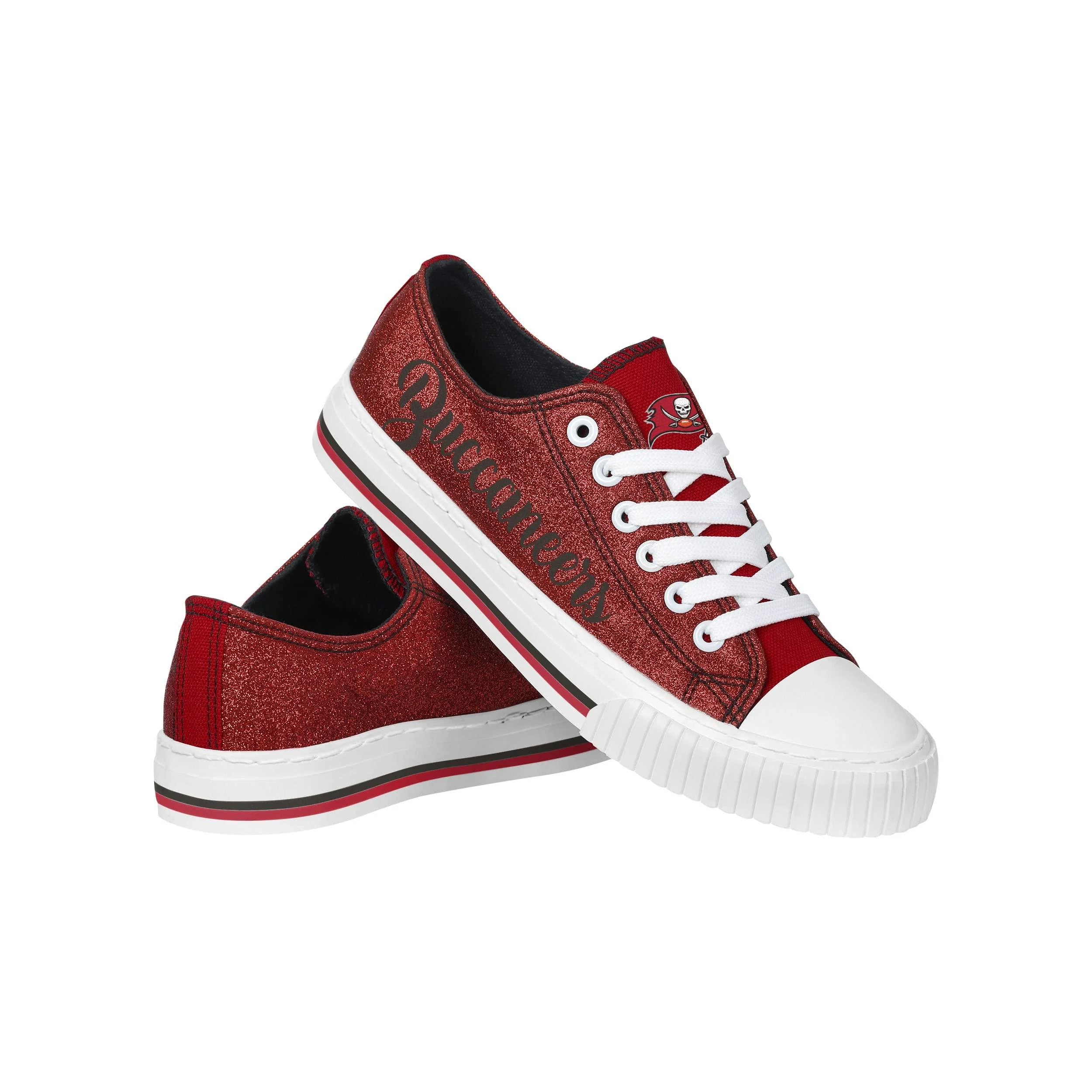 FOCO Women's NFL Team Logo Ladies Fashion Low Top Canvas Sneakers Shoes Tampa Bay Buccaneers 9 Team Color Glitter