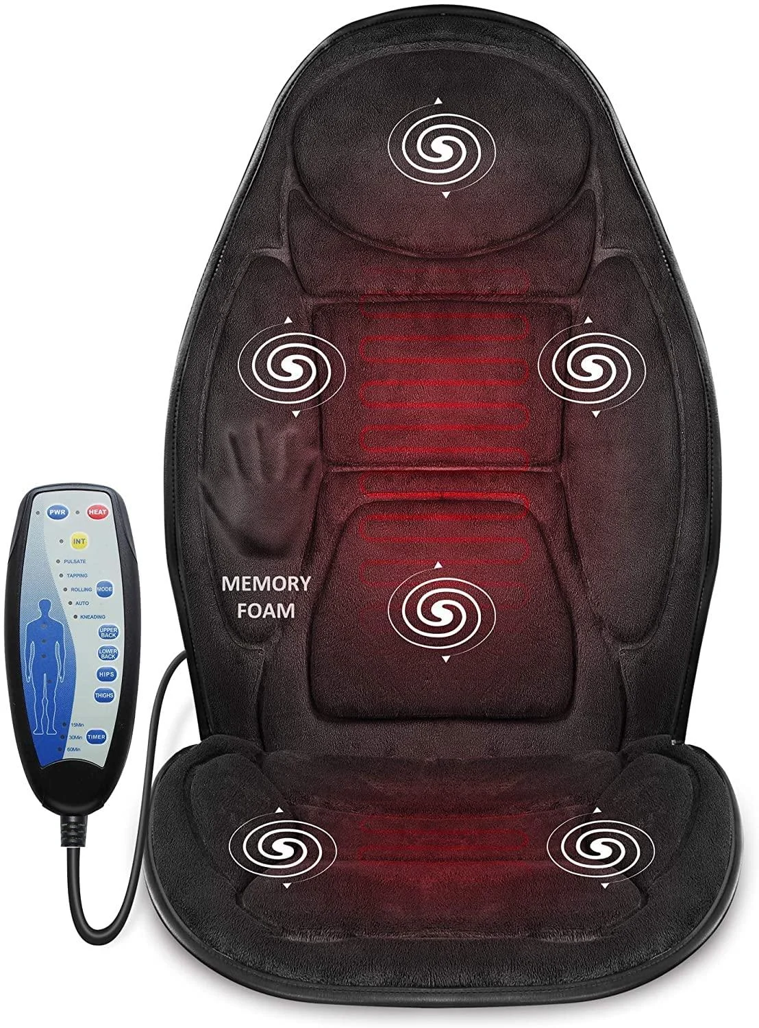 Snailax Memory Foam Massage Seat Cushion - Back Massager with Heat,6 Vibration Massage Nodes & 2 Heat Levels, Massage Chair Pad for Home Office Chair Black