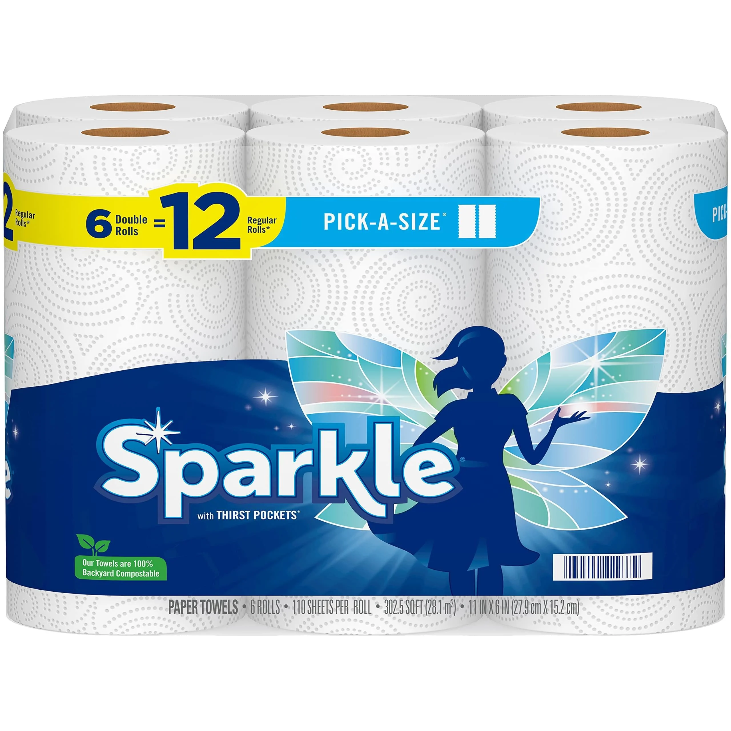 Sparkle Pick-A-Size Paper Towels, 6 Double Rolls 12 Regular Rolls
