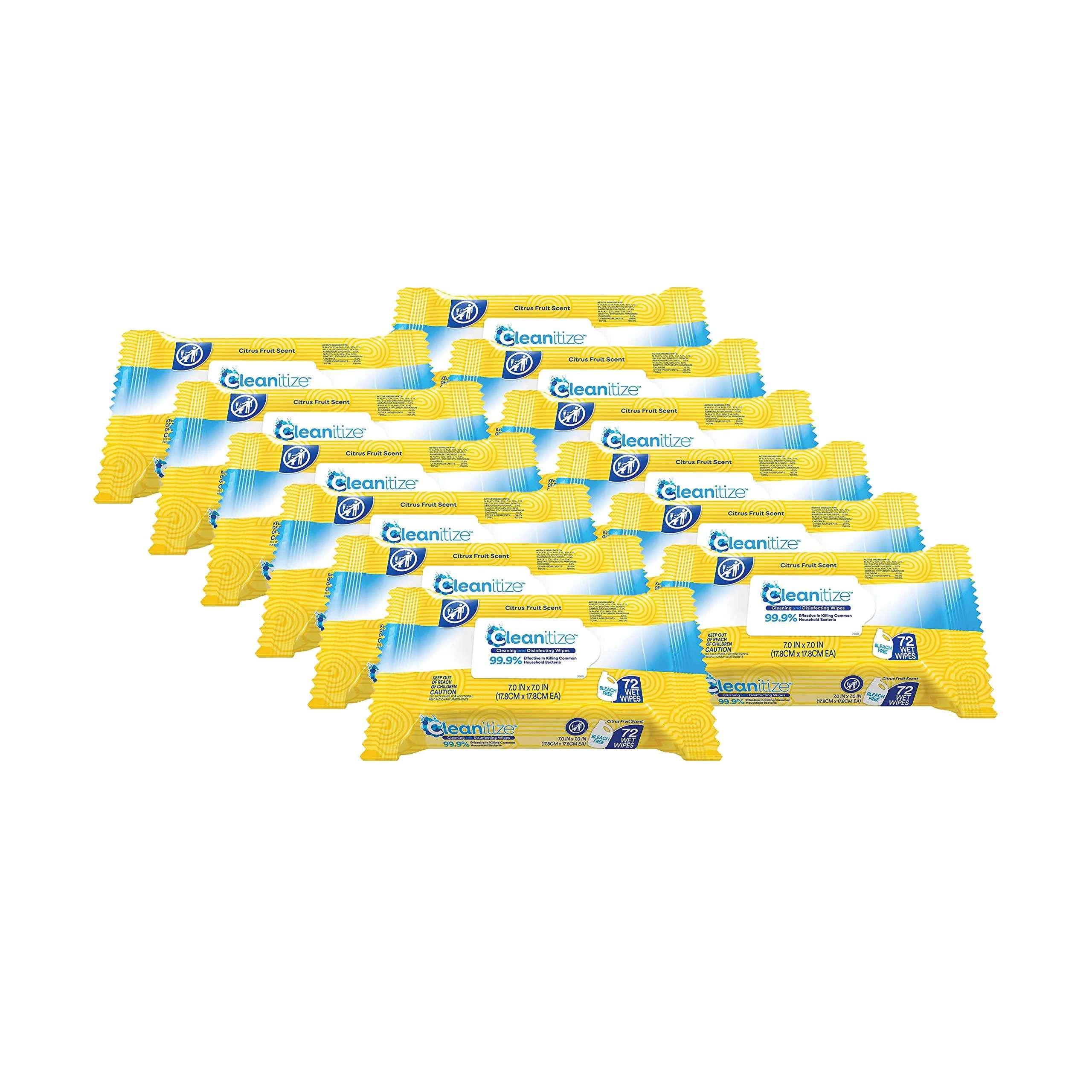 Cleanitize Cleaning & Disinfecting Wipes, 12 Pack, Bleach Free, Citrus Fruit Scent, Disinfect Kitchens, Bathrooms, Doorknobs, Floors, Childrens Toys, Yellow