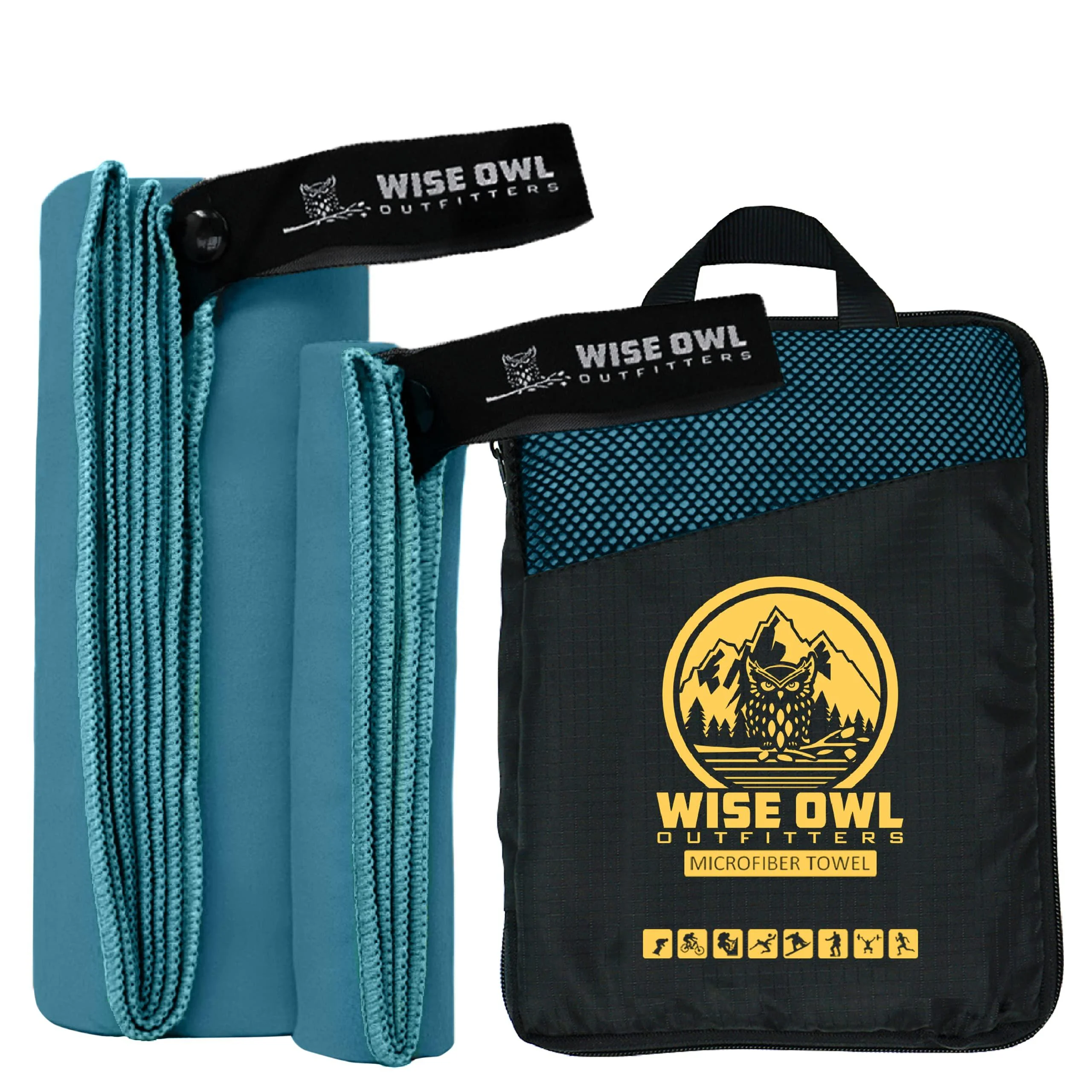 Wise Owl Outfitters Camping Travel Towel - Ultra Soft Compact Quick Dry Microfiber Fast Drying Fitness Beach Hiking Yoga Travel Sports Backpacking Marine Blue X-Large (30x60) + Washcloth (12x24)