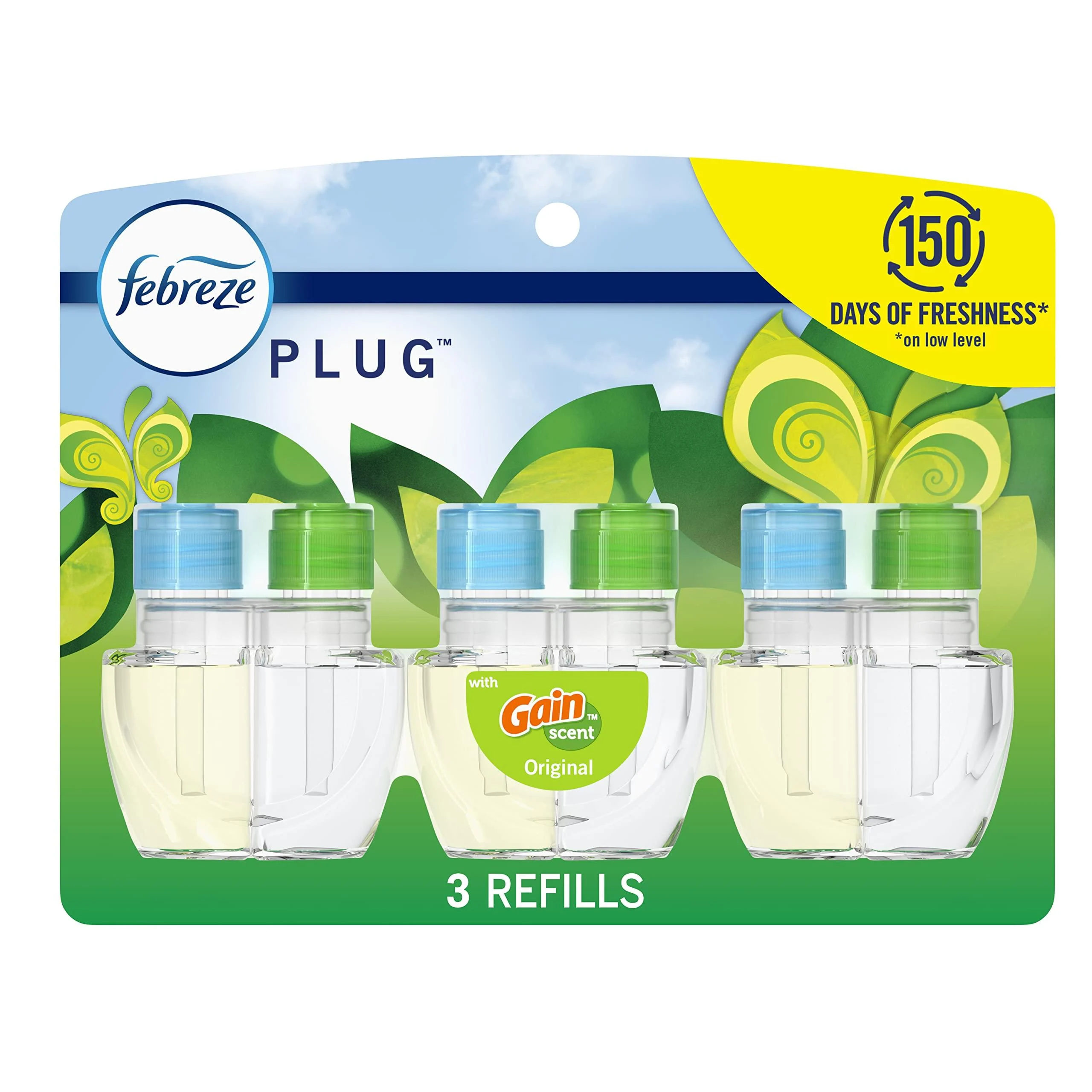 Febreze Odor-Fighting Fade Defy PLUG Air Freshener Refill, Gain Original Scent, (3) .87 fl. oz. Oil Refills 3 Refills