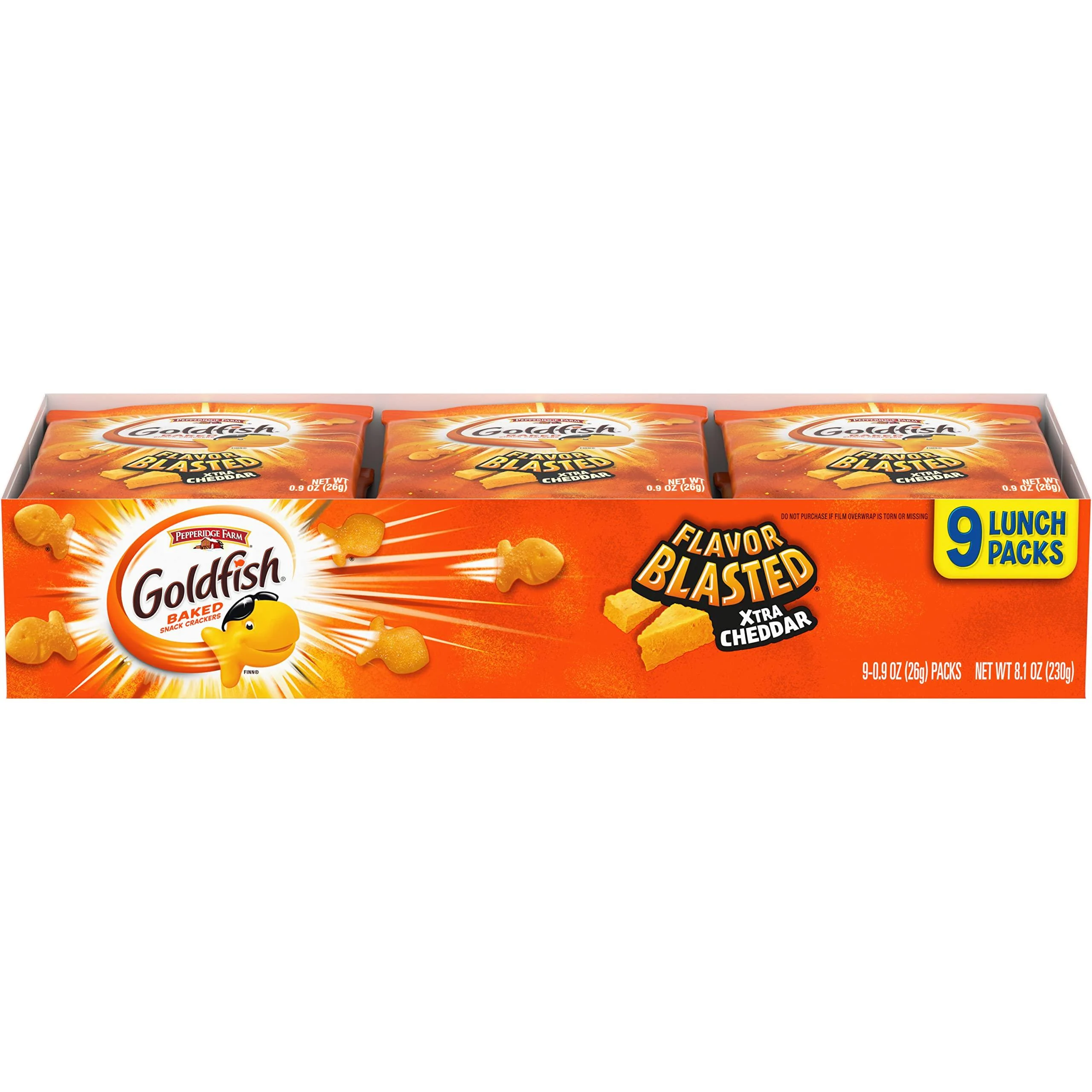 Goldfish Flavor Blasted Crackers, Xtra Cheddar Snack Pack, 0.9 oz, 9-CT Multi-Pack Tray Flavor Blasted Extra Cheddar