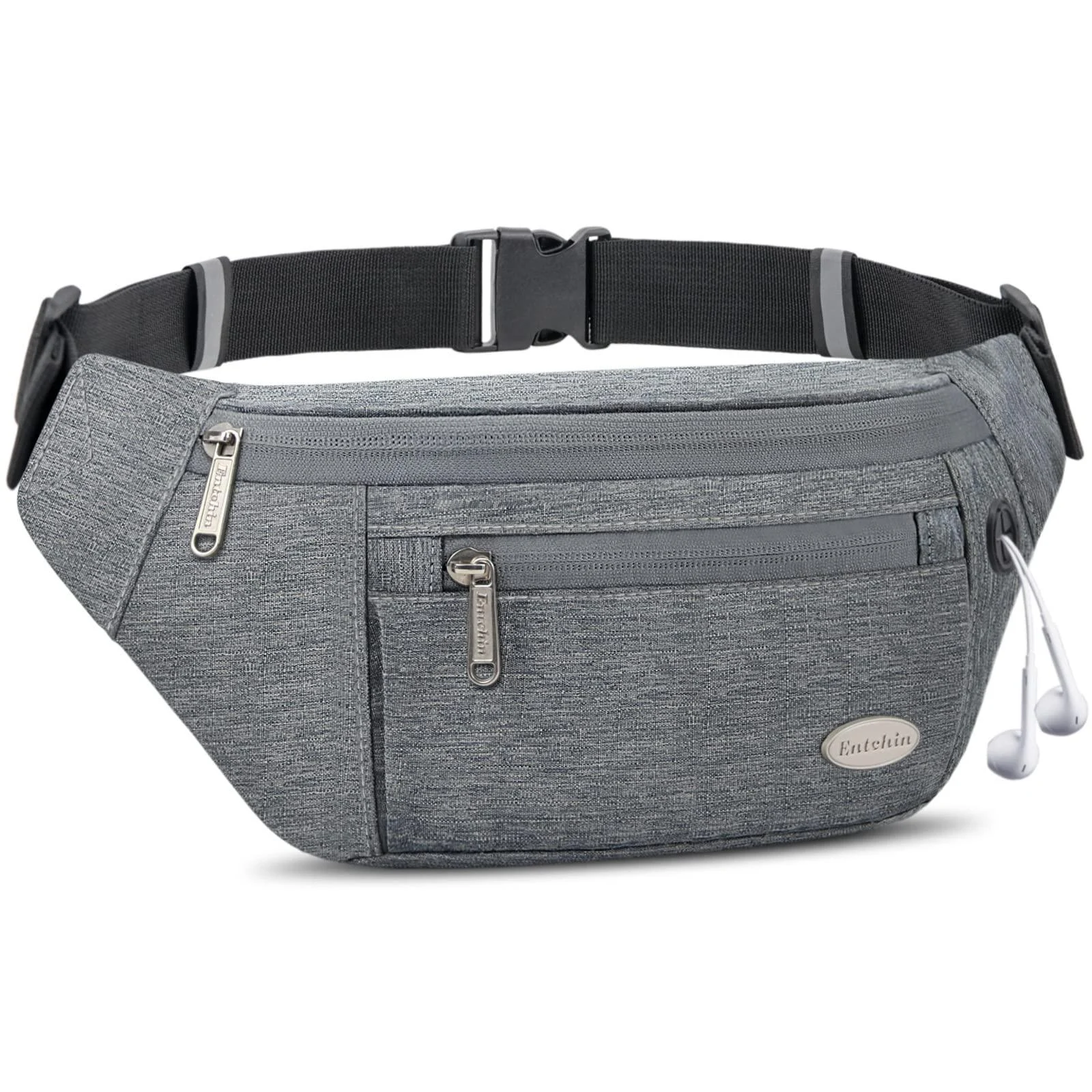 Entchin Fanny Pack for Women Men with 4-Zipper Pockets, premium fashion Waist Pack Crossbody Bum Bags for Hiking, Running, Travel, Cycling and Casual Grey