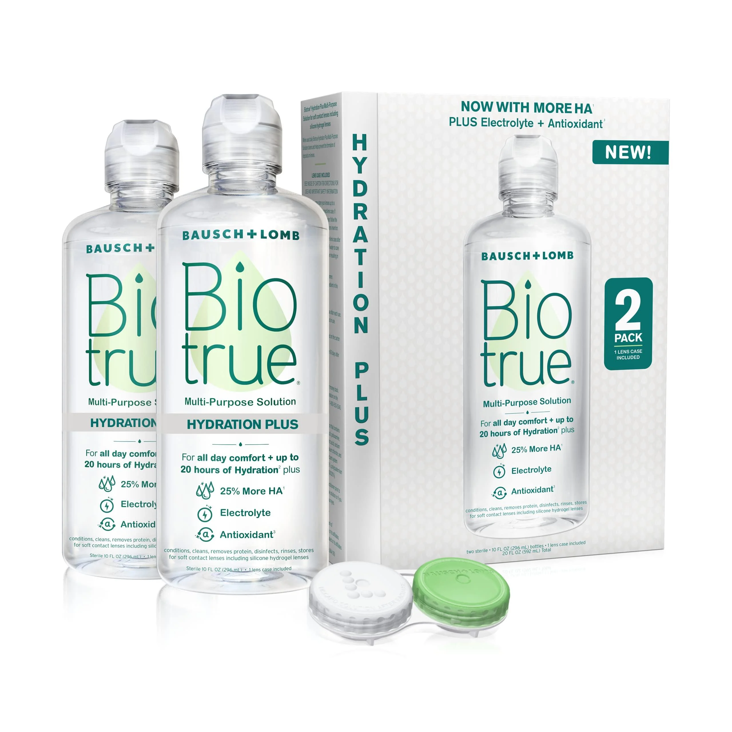 Biotrue Hydration Plus Contact Lens Solution, Multi-Purpose Solution for Soft Contact Lenses, Lens Case Included, 10 Fl Oz (Pack of 2) 10 Fl Oz (Pack of 2) Hydration Plus