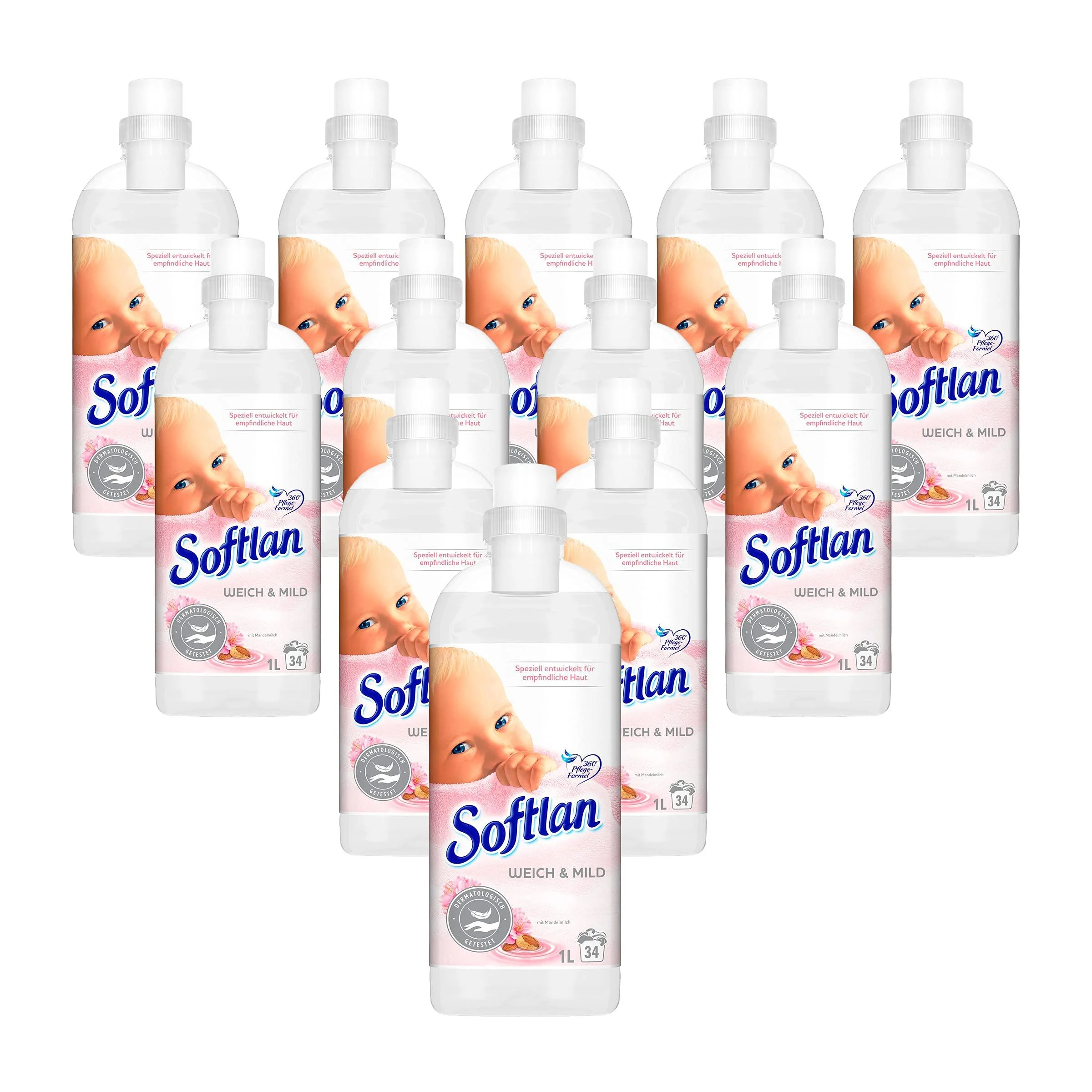 Softlan fabric softener Soft & Mild 12 x 1l for irresistibly soft laundry